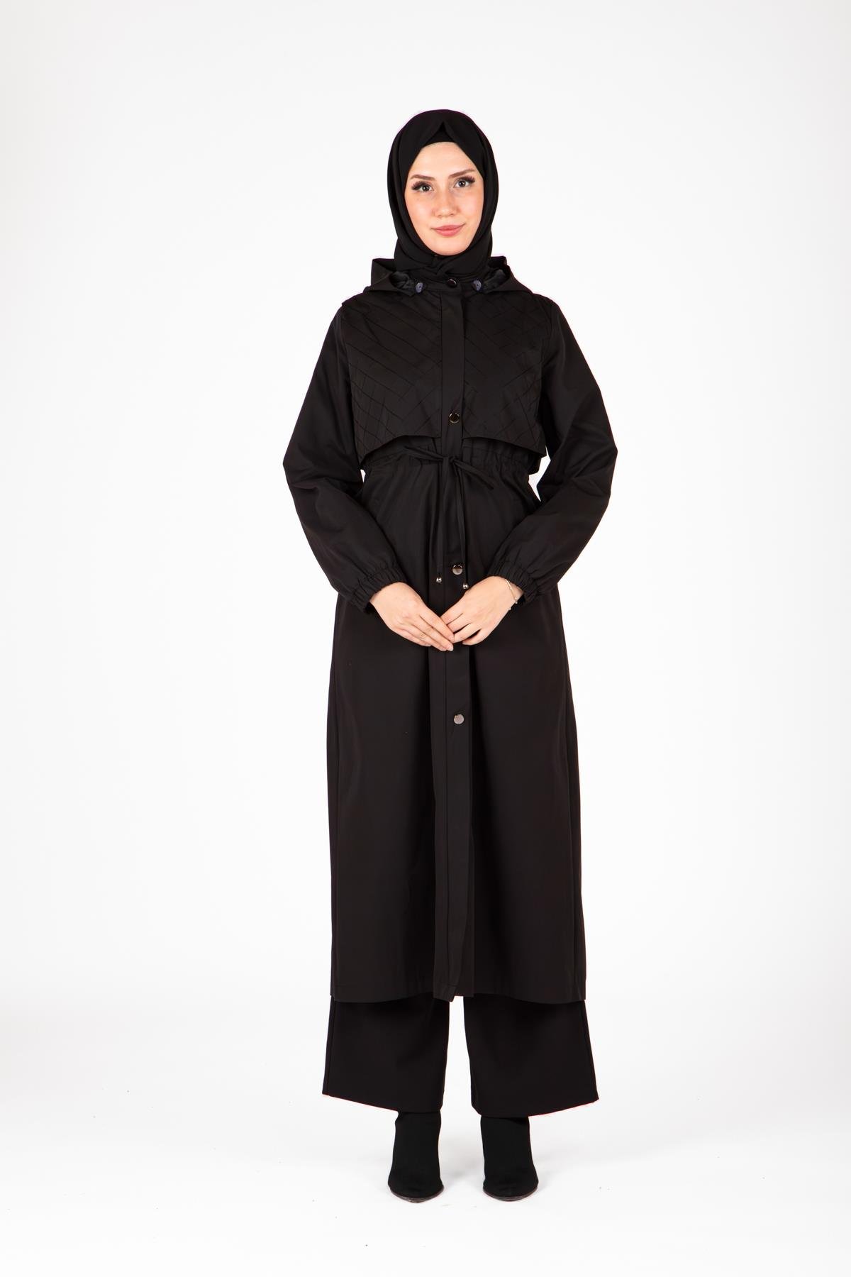 Beyza-9441 TRENÇKOT KAPŞONLU
 SİYAH