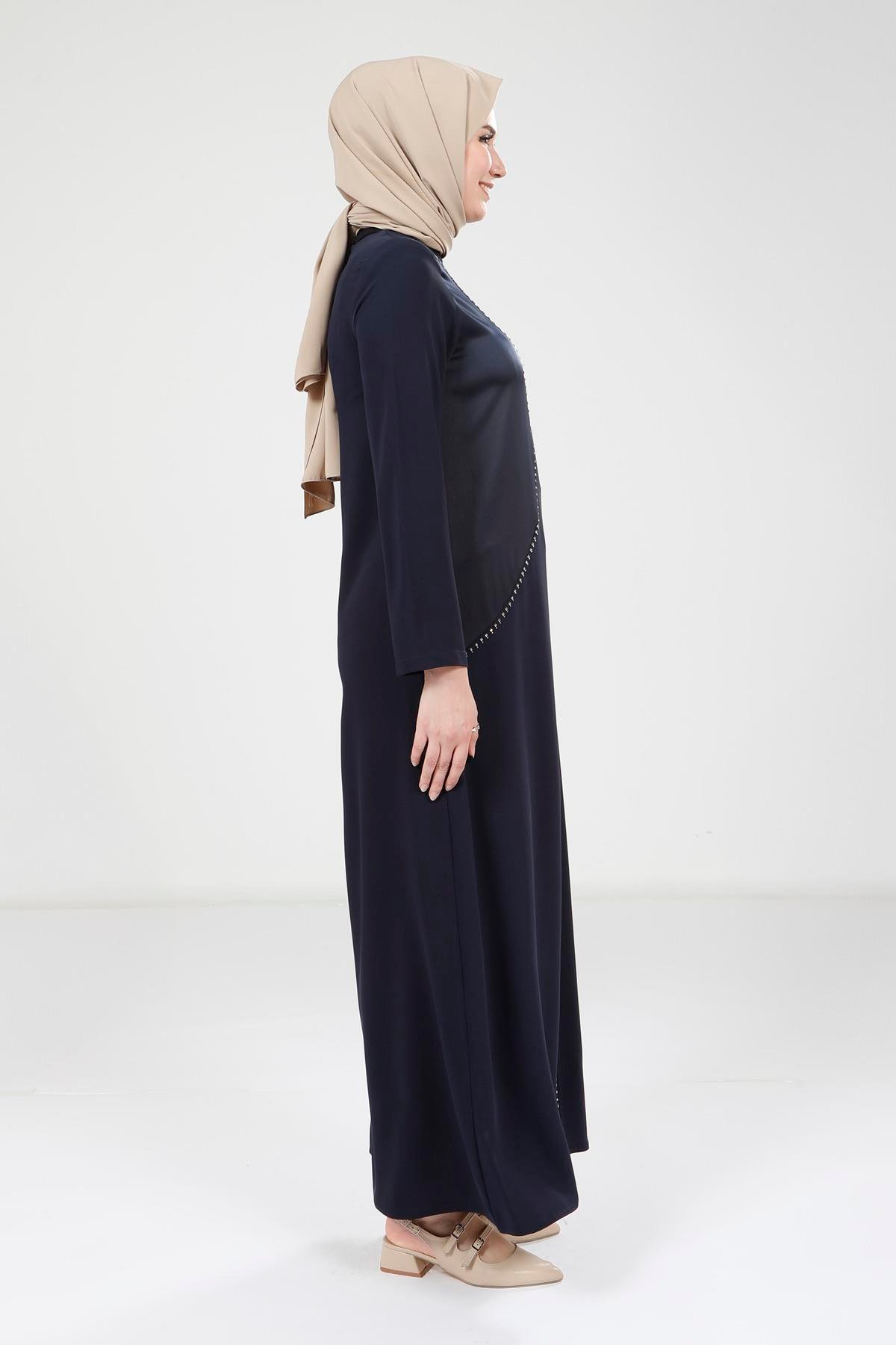 Beyza-9317 ELBİSE SADE TAŞLI LACİVERT