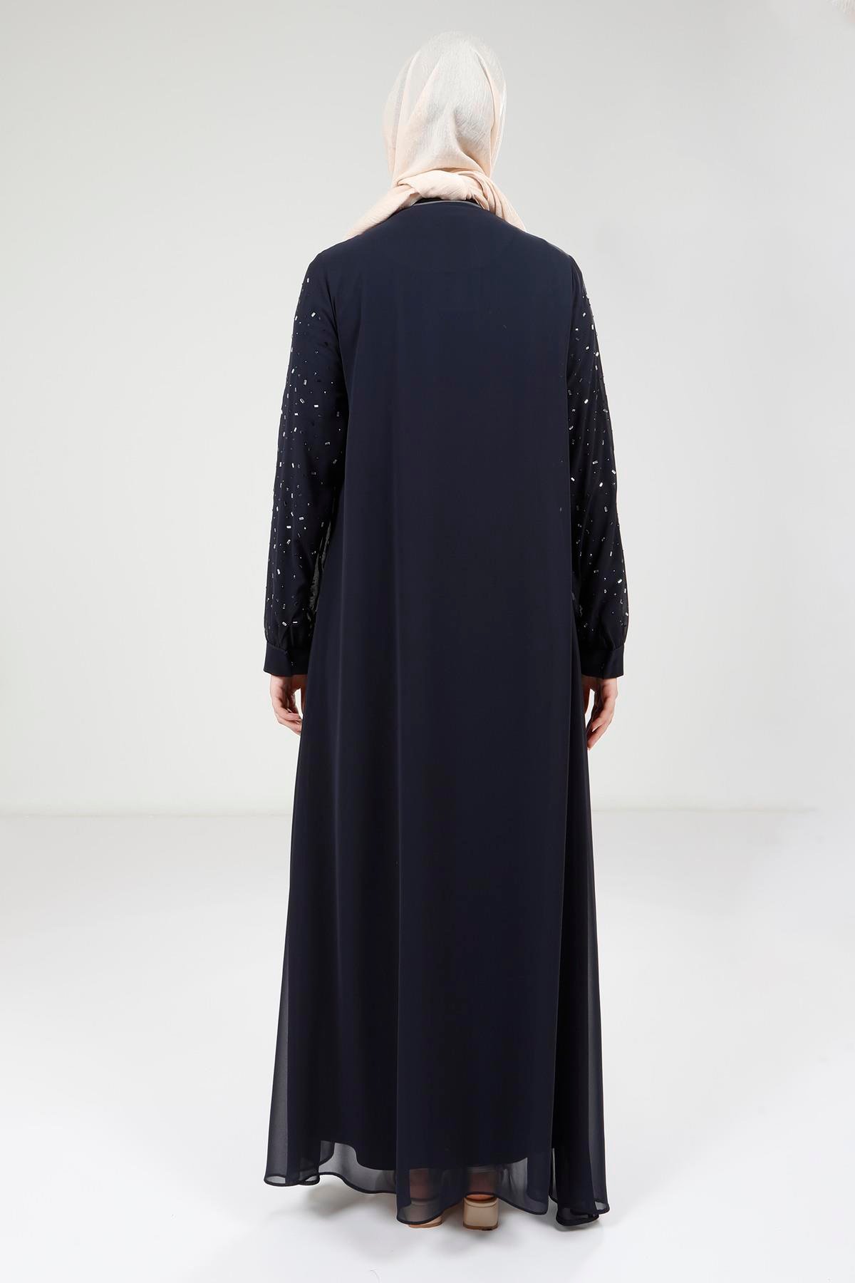 Beyza-9321 ABAYA ŞİFON LACİVERT