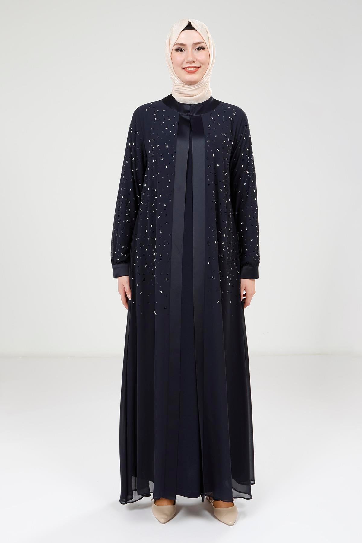 Beyza-9321 ABAYA ŞİFON LACİVERT