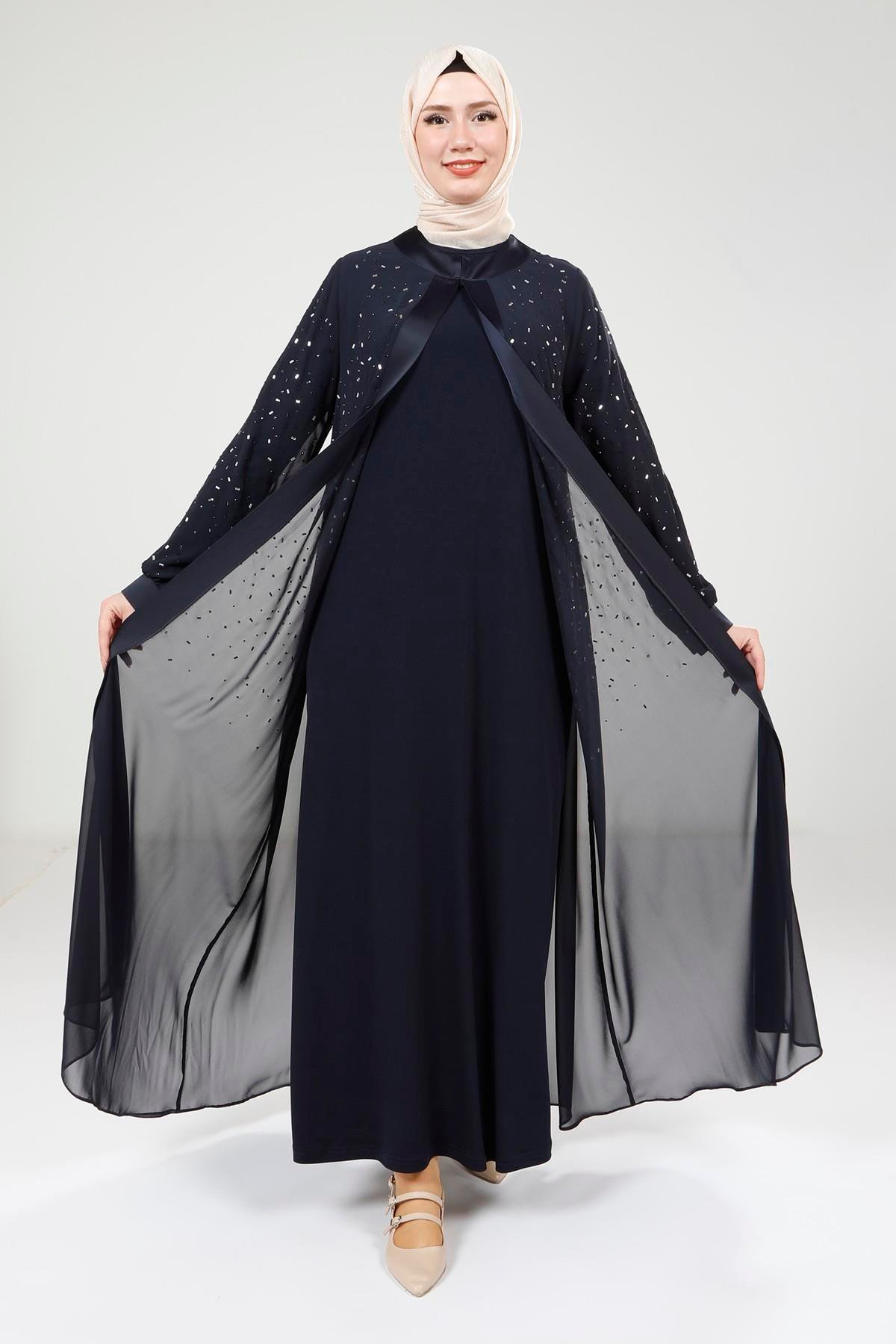 Beyza-9321 ABAYA ŞİFON LACİVERT