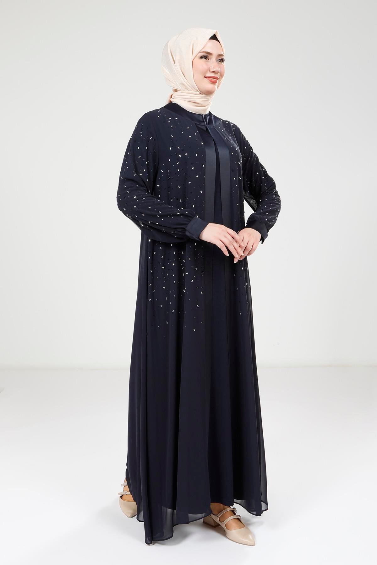 Beyza-9321 ABAYA ŞİFON LACİVERT