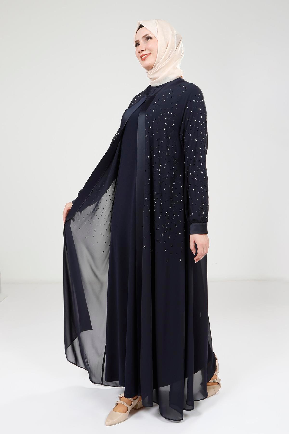 Beyza-9321 ABAYA ŞİFON LACİVERT