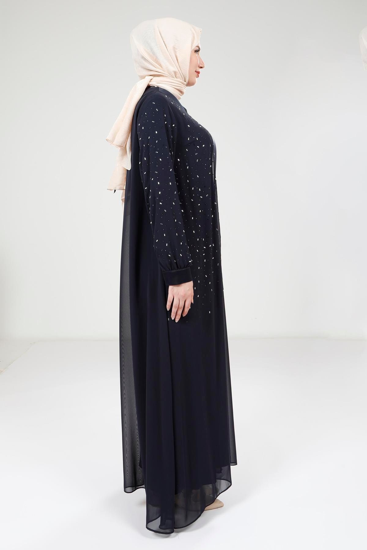 Beyza-9321 ABAYA ŞİFON LACİVERT