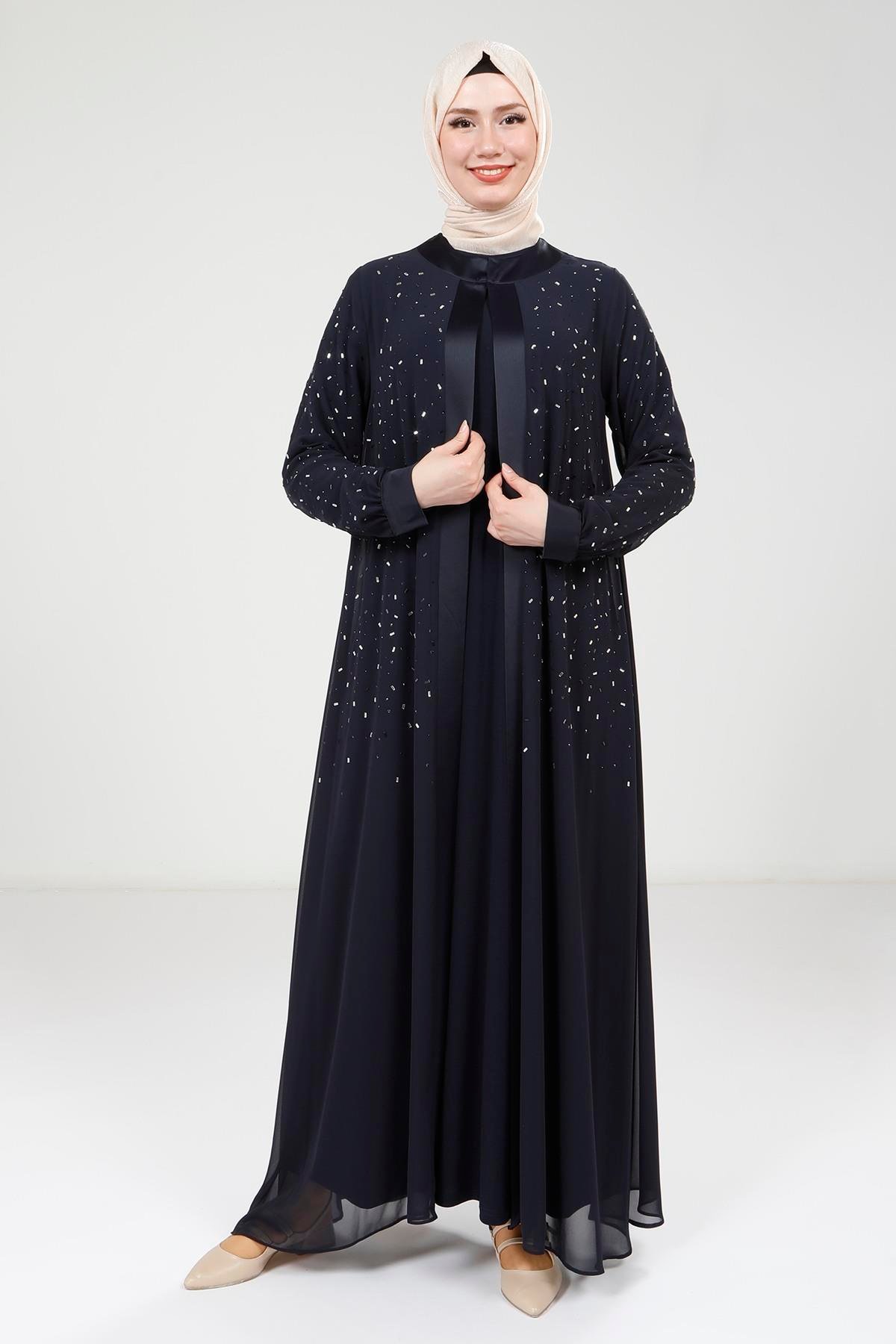 Beyza-9321 ABAYA ŞİFON LACİVERT