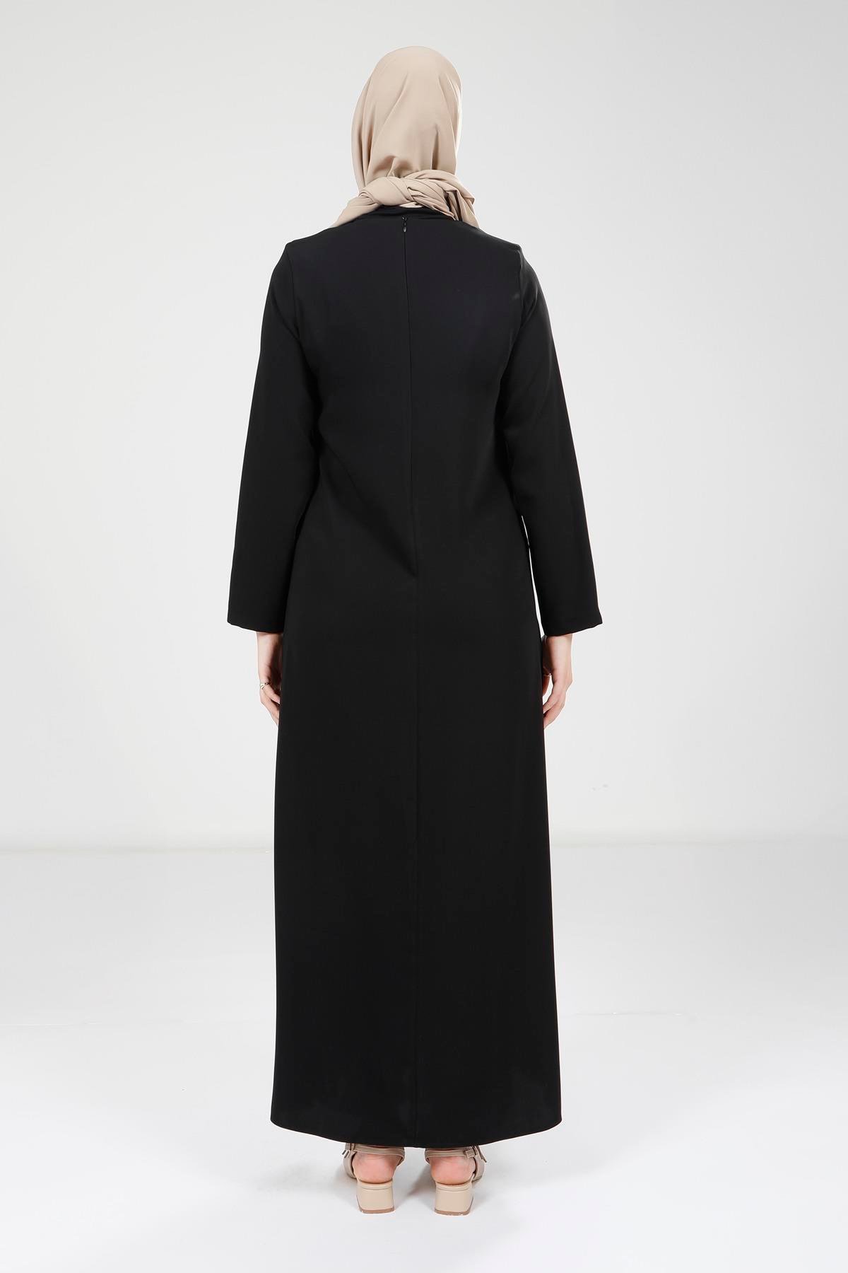 Beyza-9317 ELBİSE SADE TAŞLI SİYAH