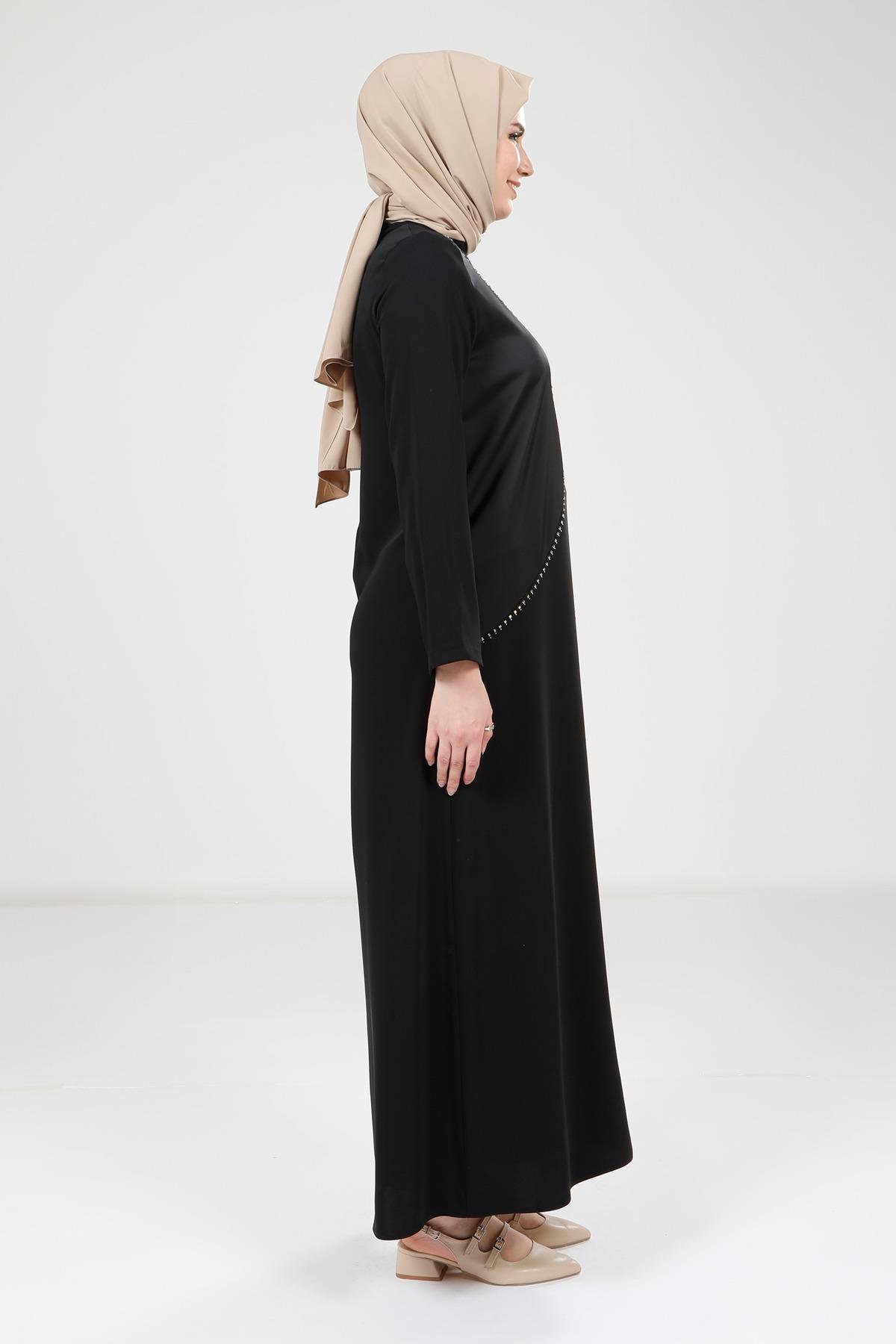 Beyza-9317 ELBİSE SADE TAŞLI SİYAH