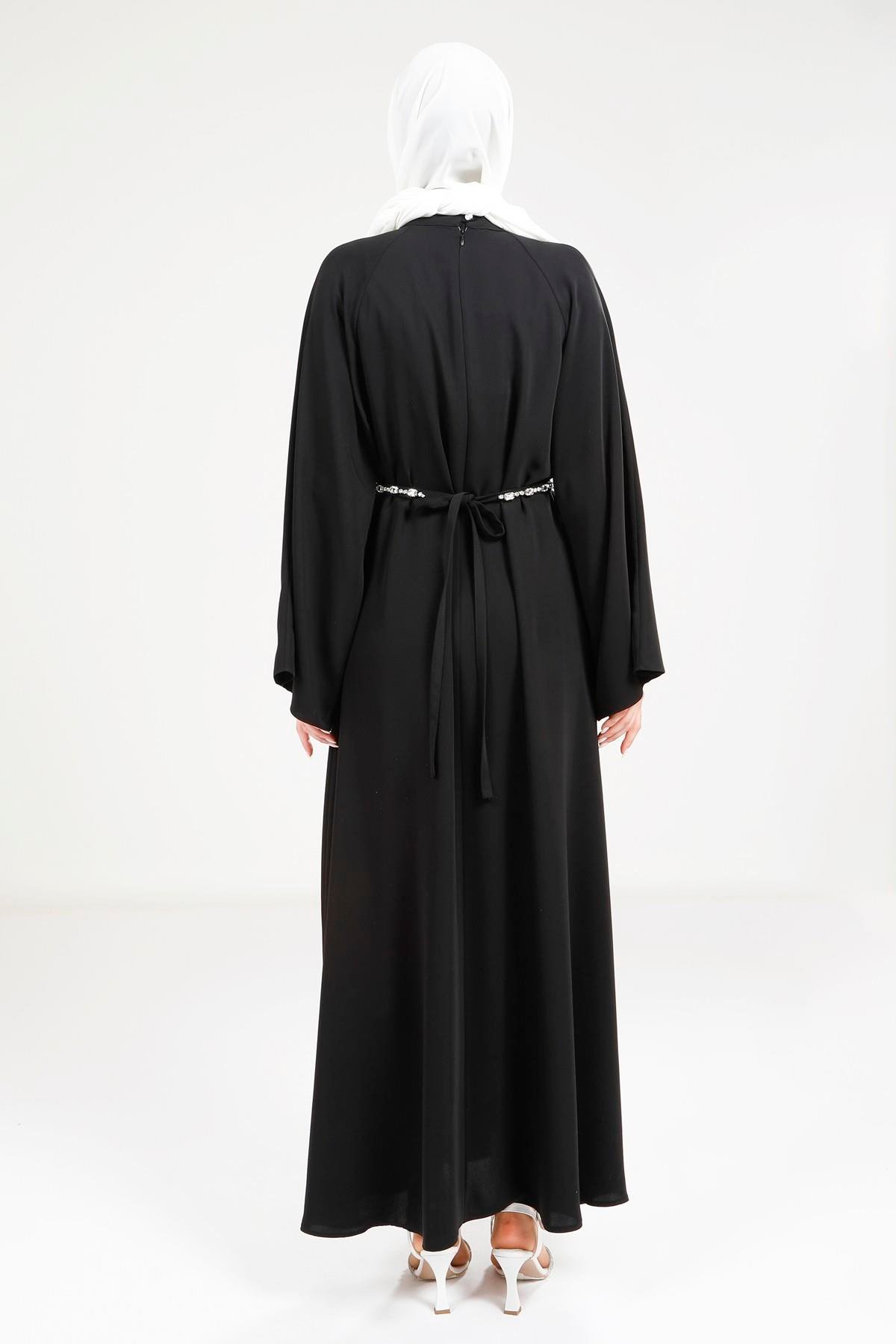 Beyza-9271 ELBİSE TAŞ KEMERLİ SİYAH