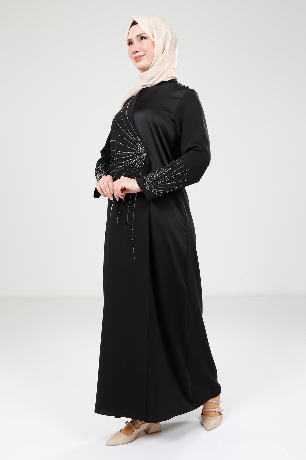 Beyza-9315 ELBİSE KAPAKLI TAŞLI SİYAH