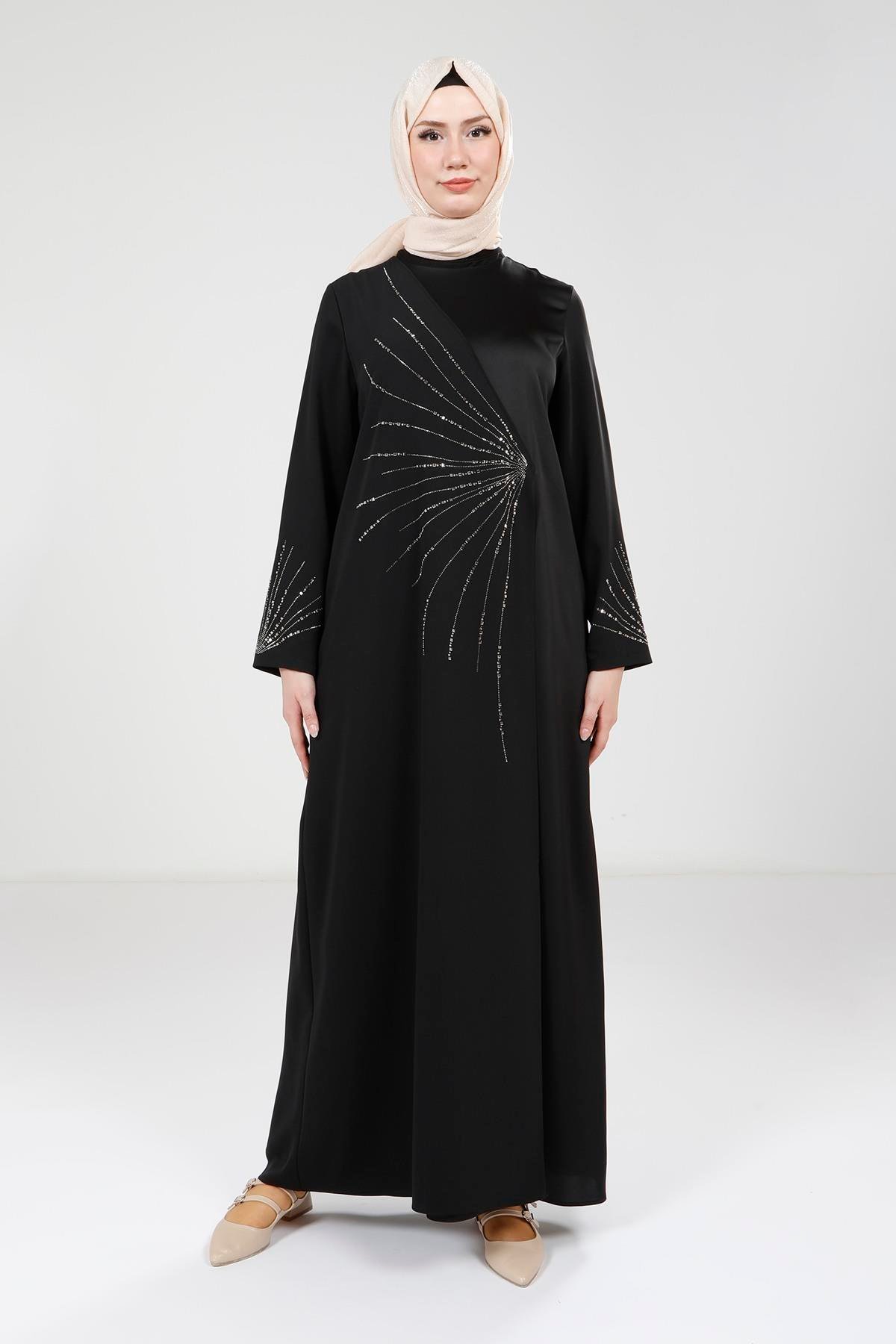 Beyza-9315 ELBİSE KAPAKLI TAŞLI SİYAH