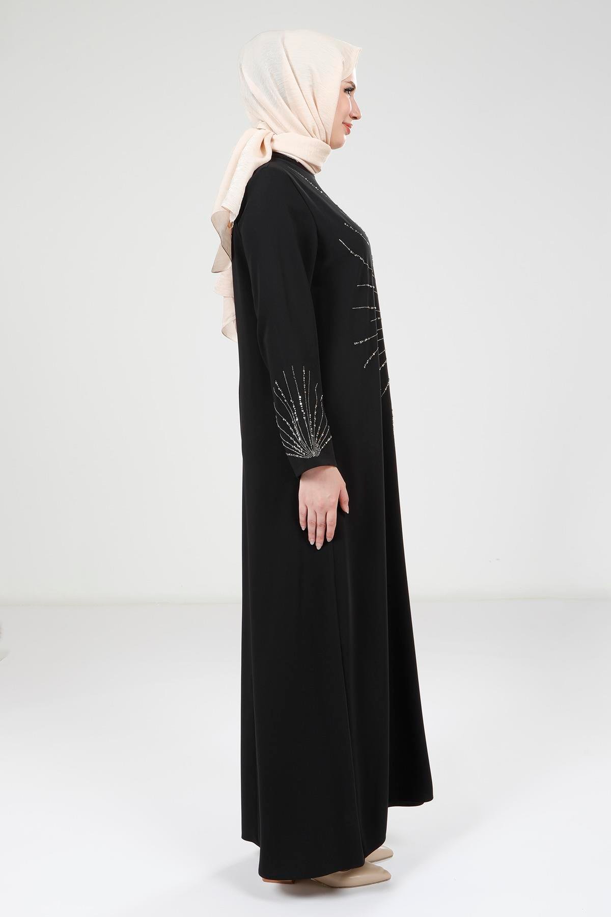 Beyza-9315 ELBİSE KAPAKLI TAŞLI SİYAH
