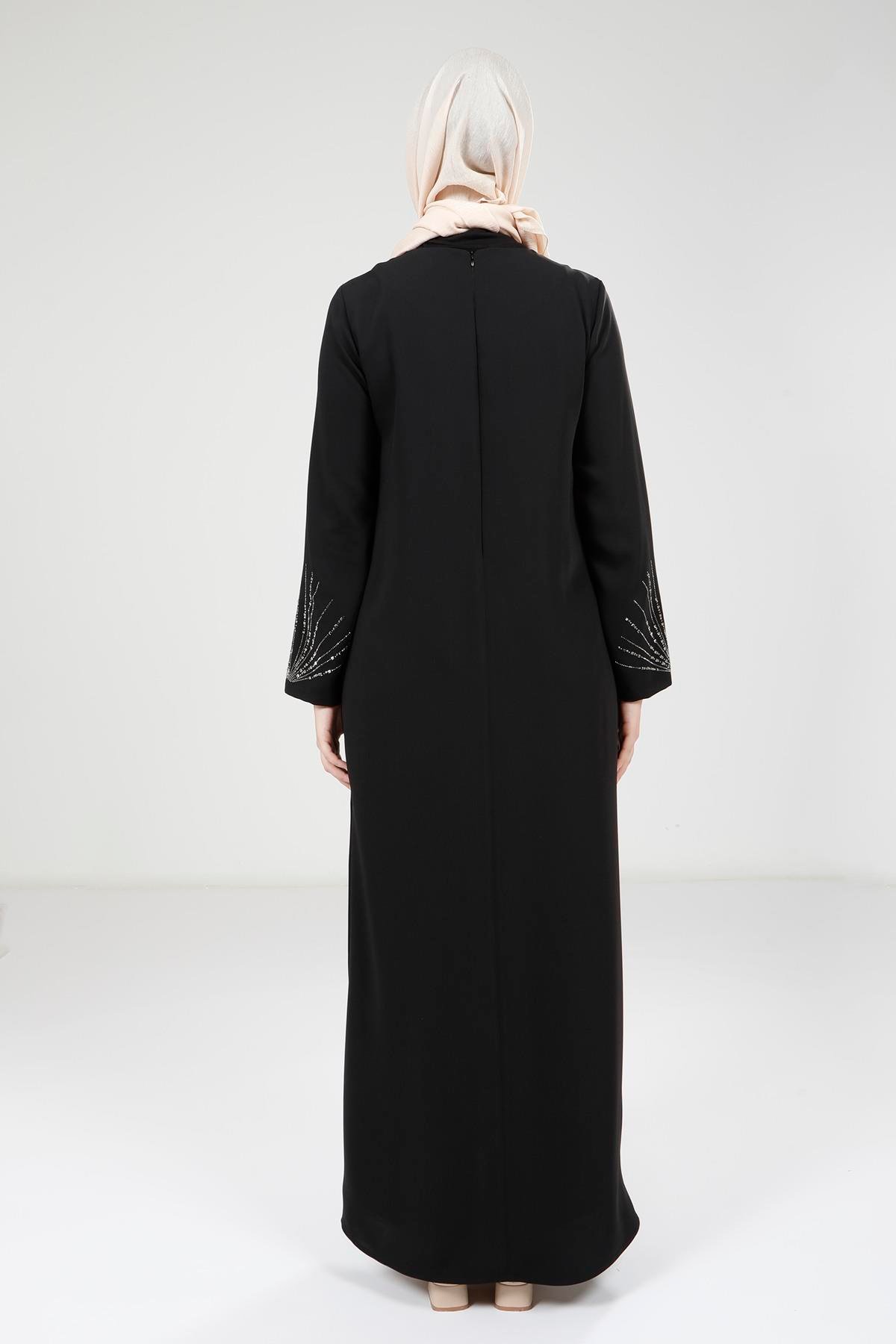 Beyza-9315 ELBİSE KAPAKLI TAŞLI SİYAH