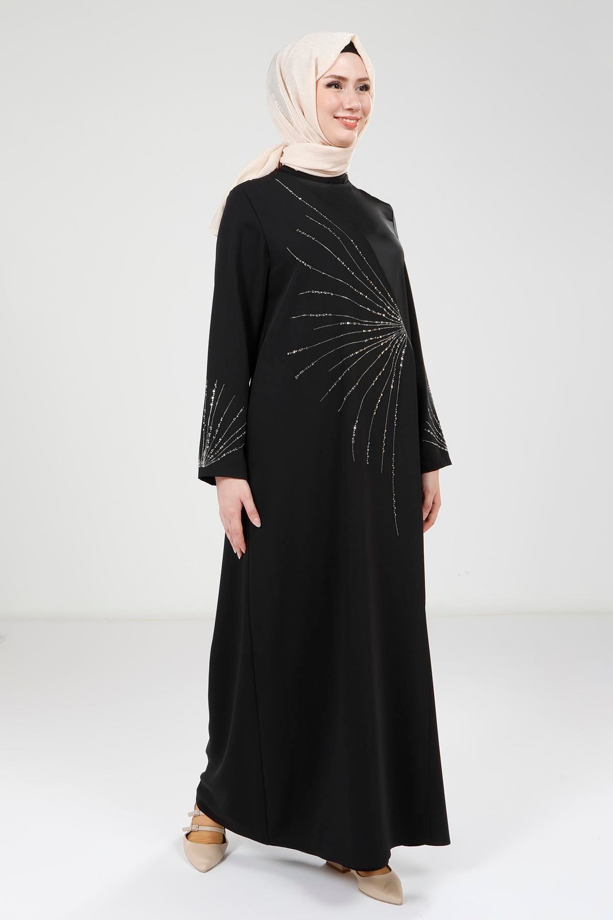 Beyza-9315 ELBİSE KAPAKLI TAŞLI SİYAH