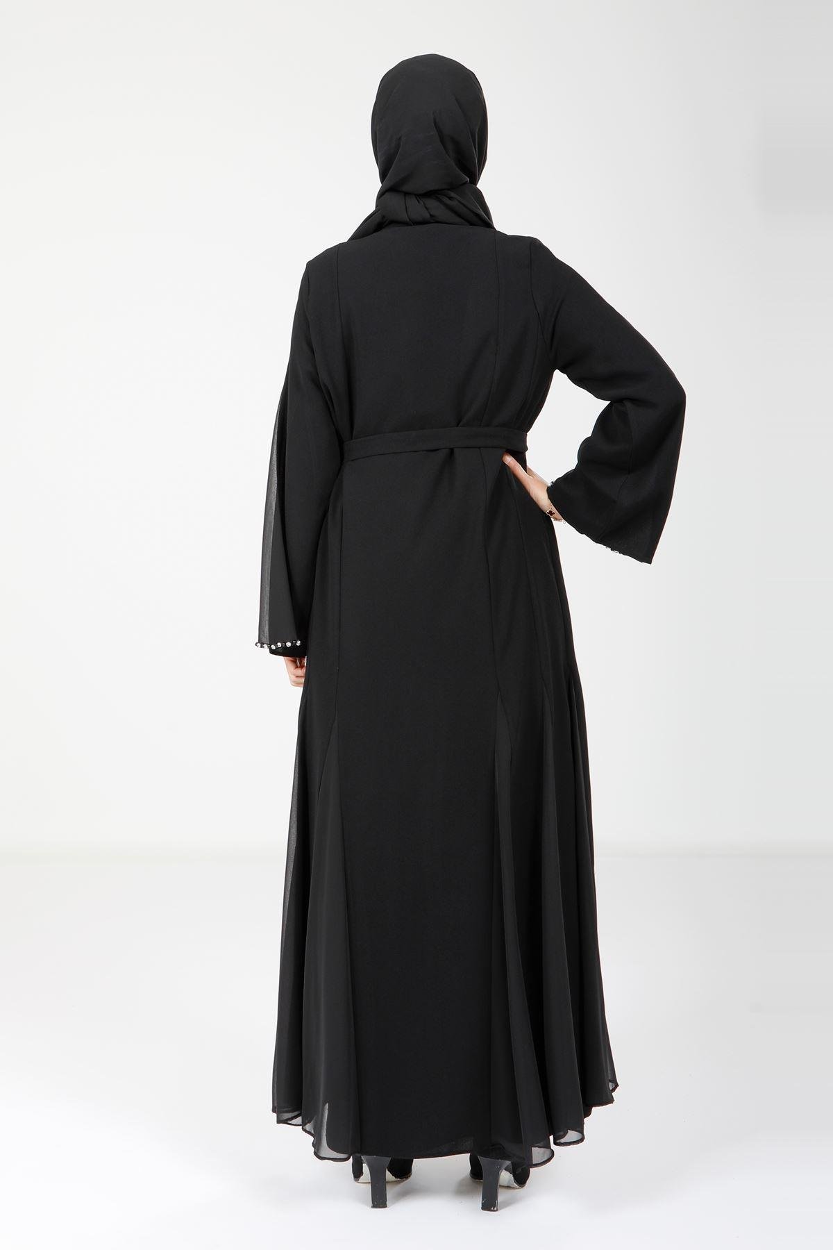 Beyza-3990 ABAYA TAŞLI SİYAH