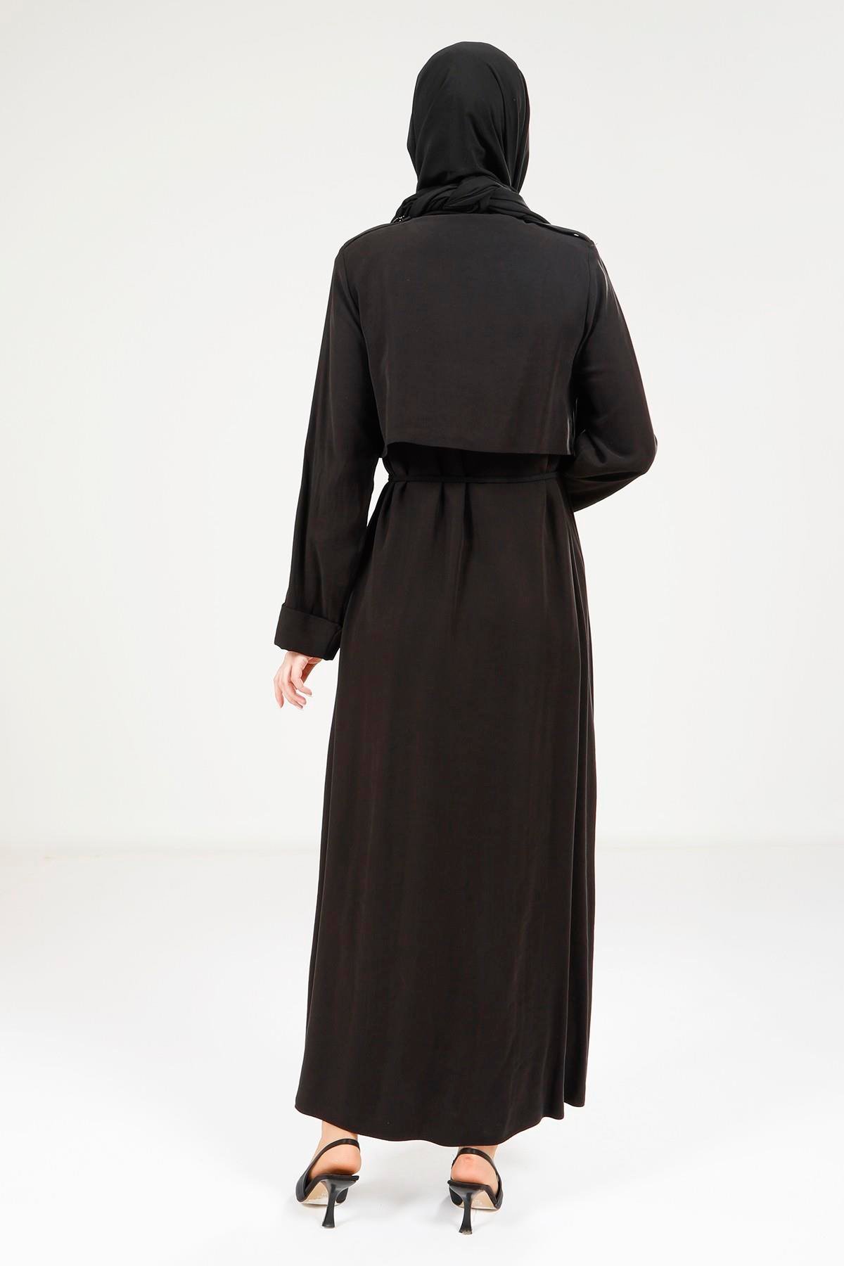 Beyza-9205 FERACE TRENÇ SİYAH