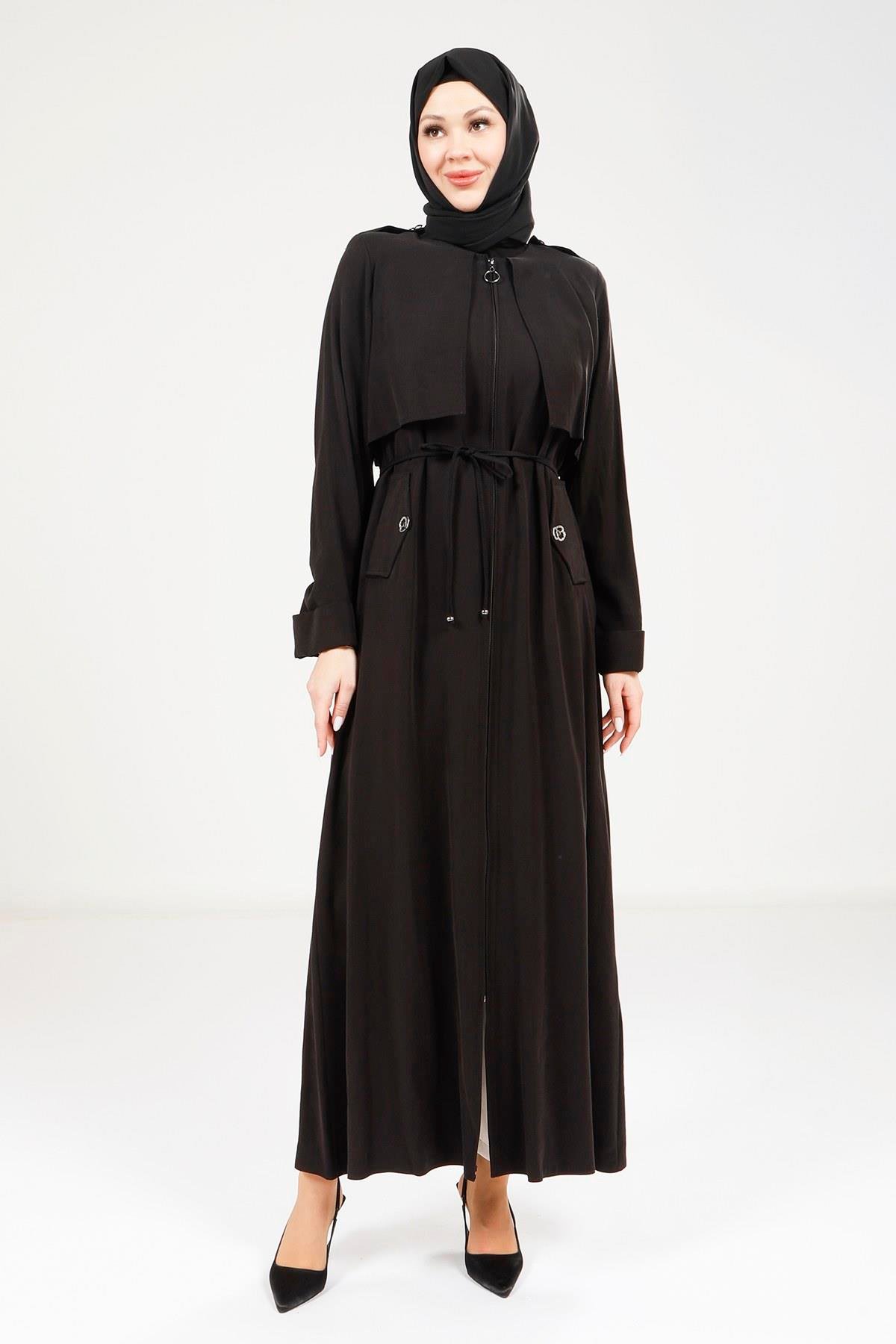 Beyza-9205 FERACE TRENÇ SİYAH