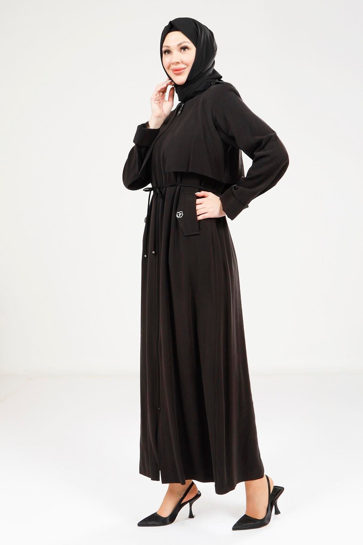 Beyza-9205 FERACE TRENÇ SİYAH