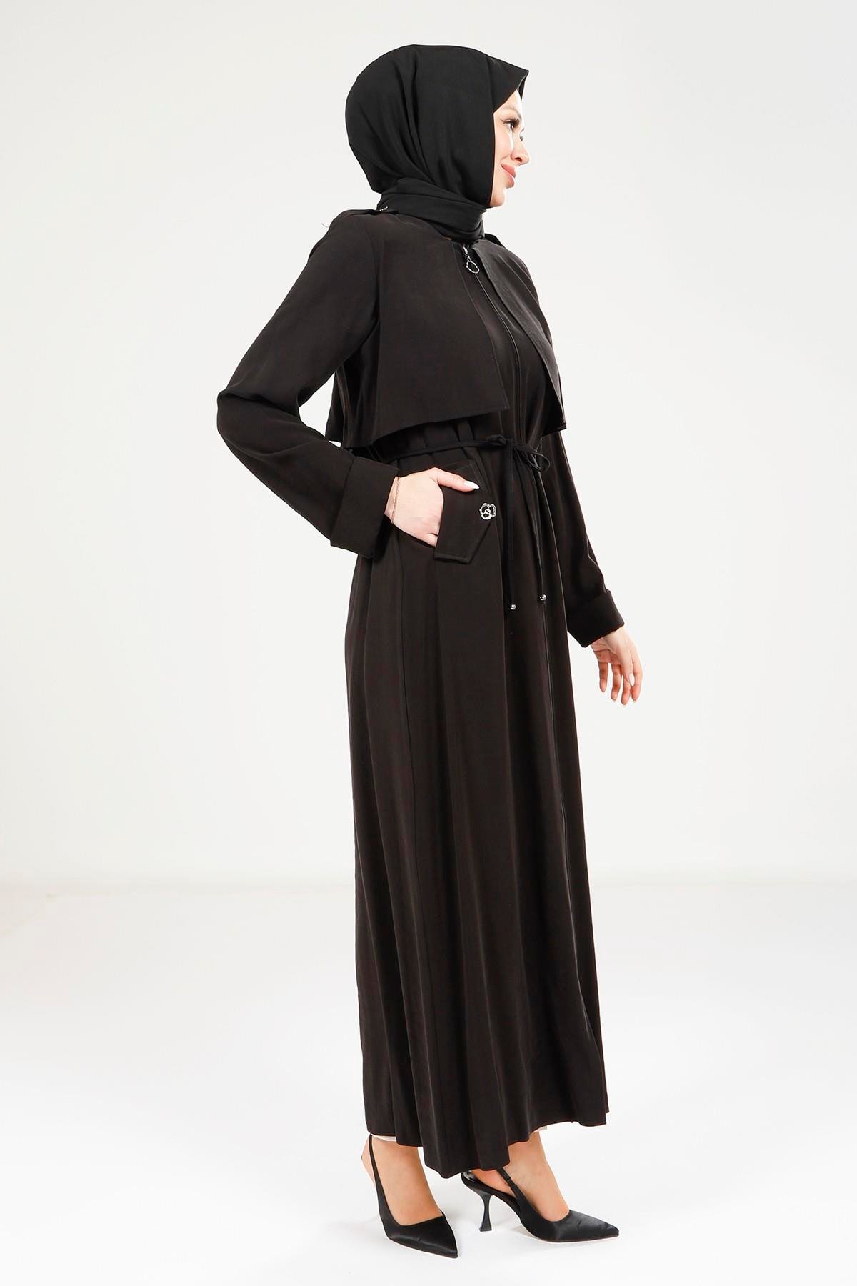 Beyza-9205 FERACE TRENÇ SİYAH