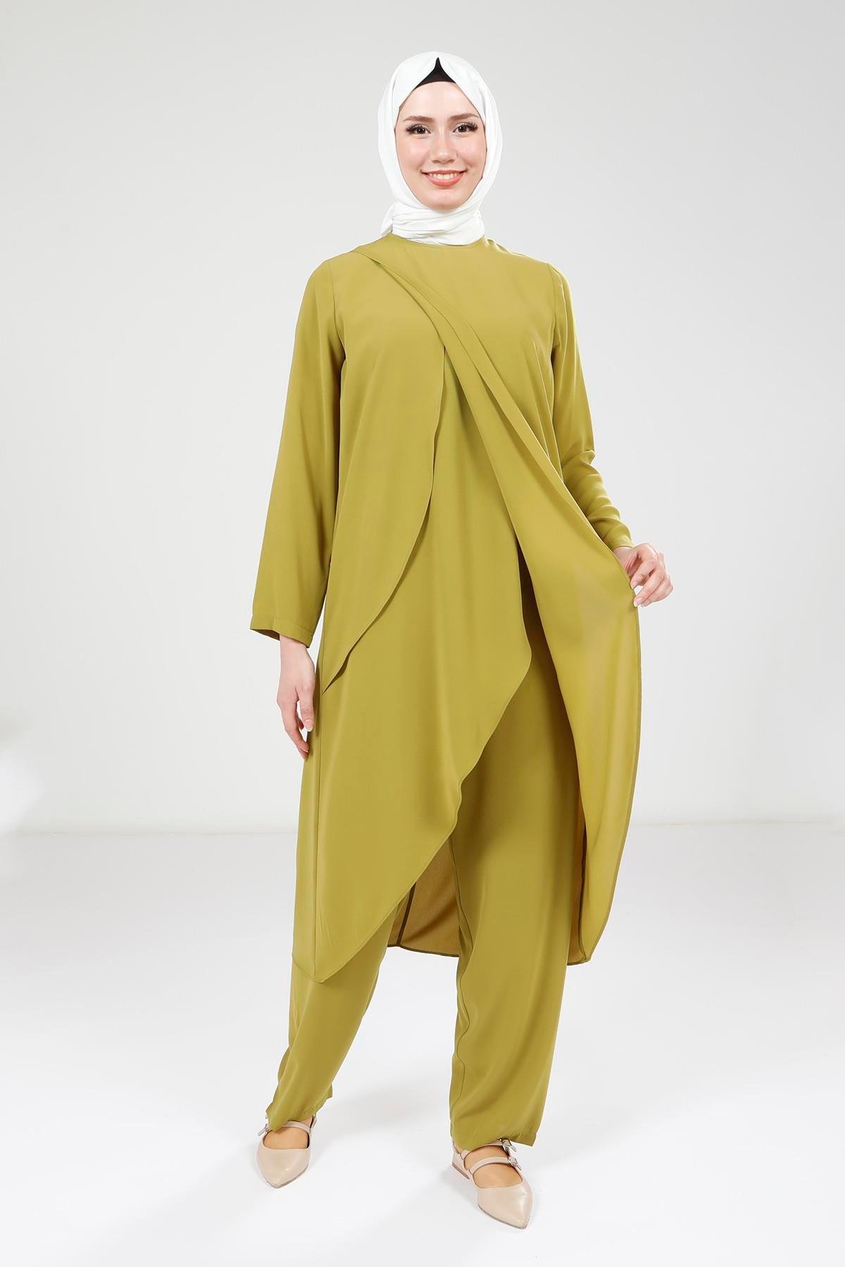 Beyza-9372 TUNİK PANTOLON YAĞ YEŞİLİ