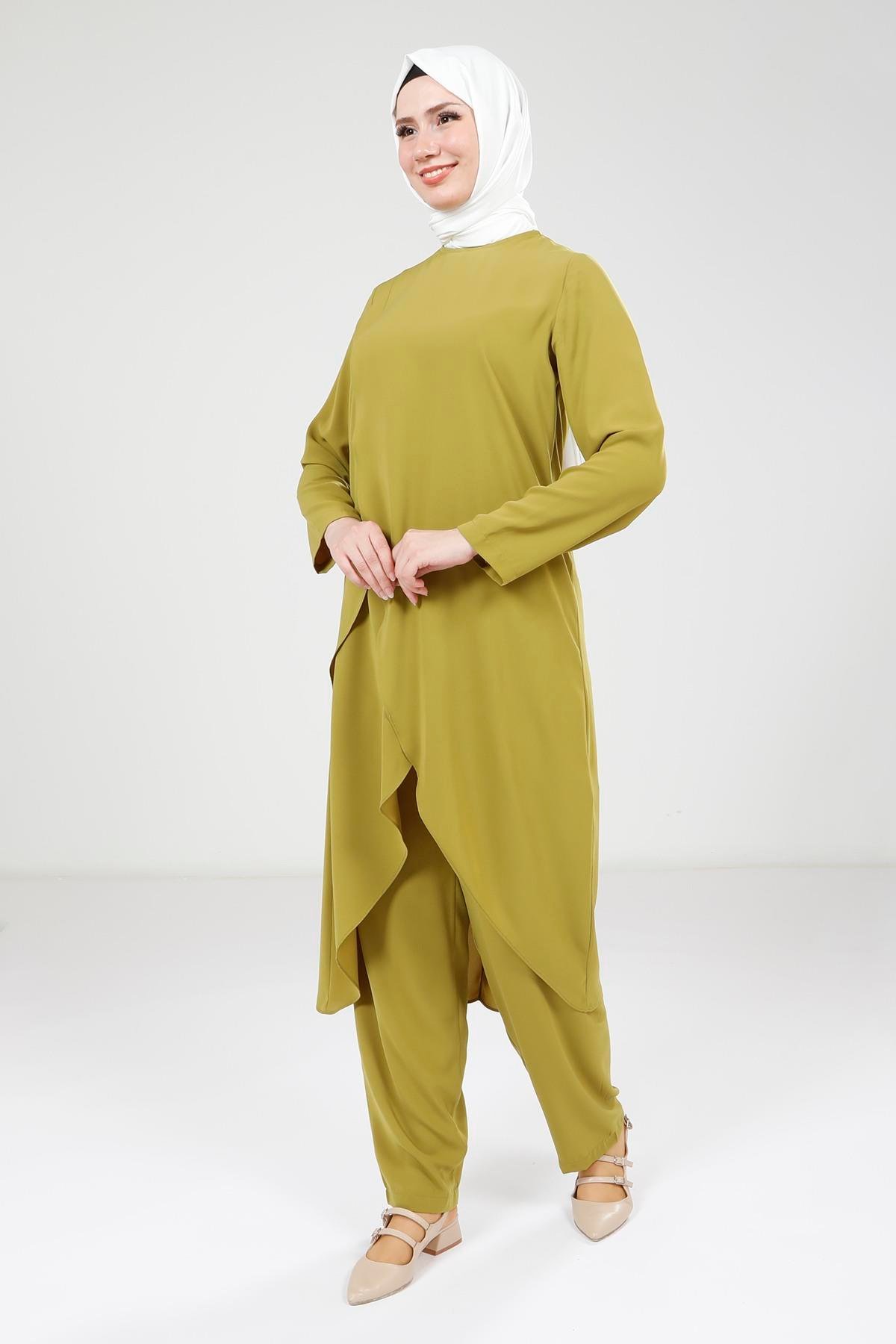 Beyza-9372 TUNİK PANTOLON YAĞ YEŞİLİ