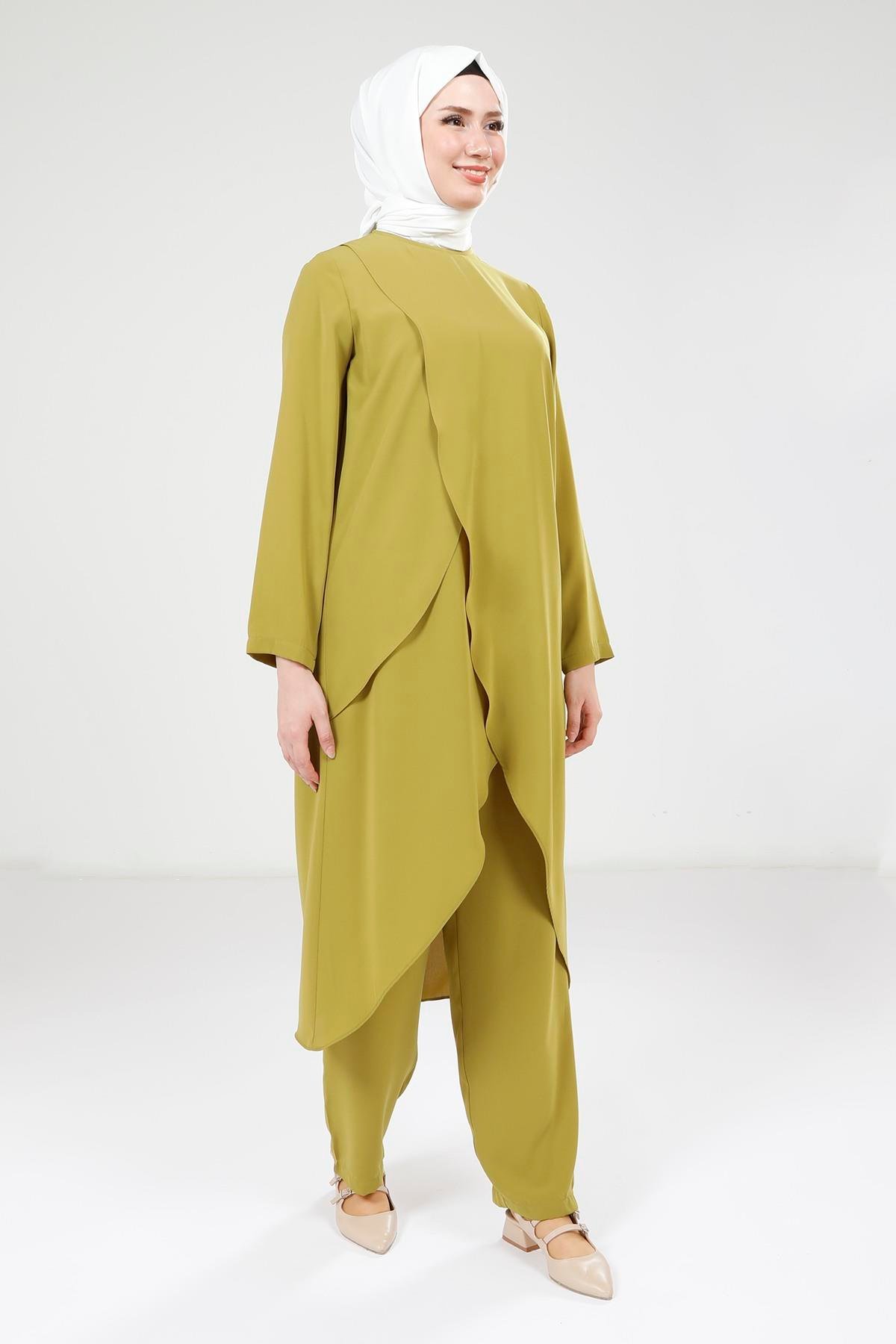 Beyza-9372 TUNİK PANTOLON YAĞ YEŞİLİ