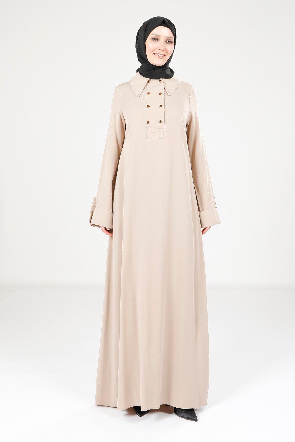 Beyza-9215 ELBİSE A PİLELİ BEJ