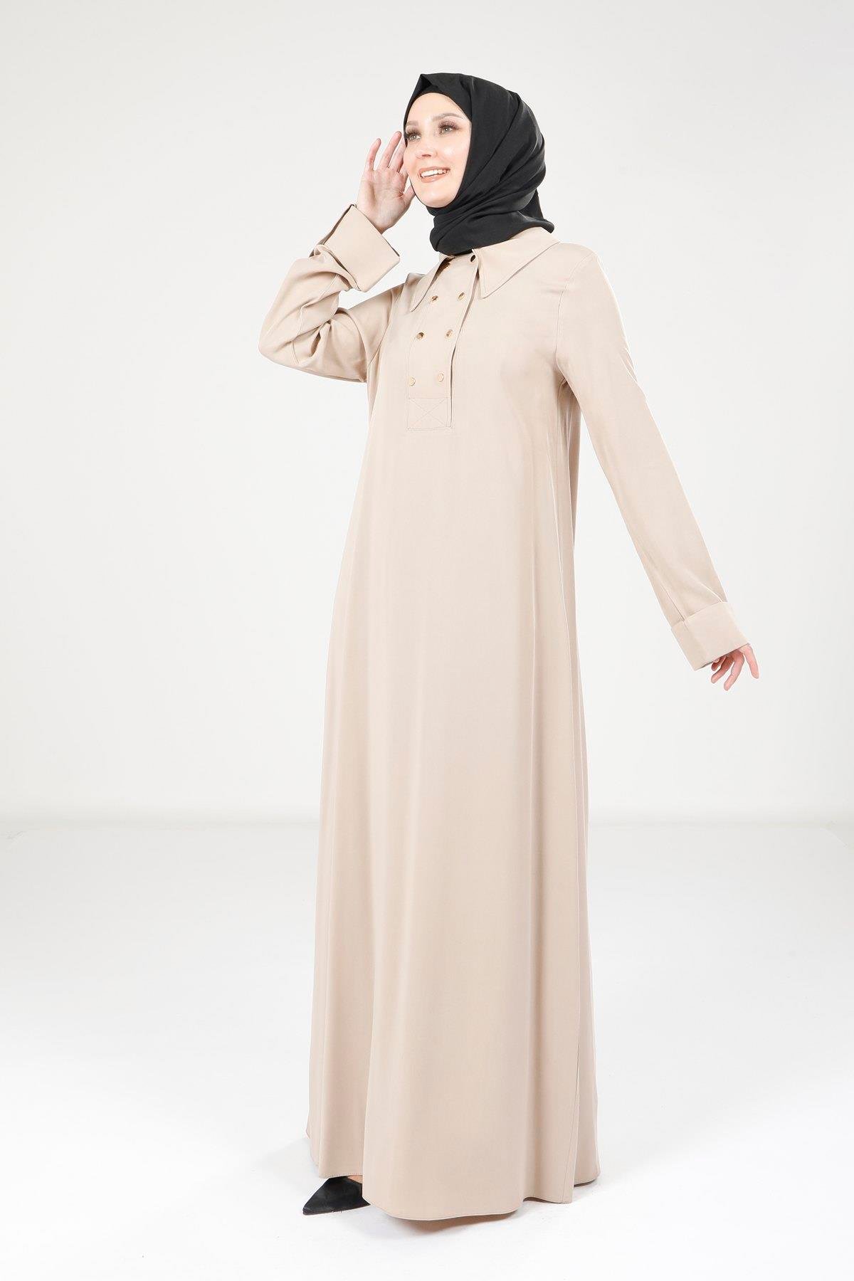 Beyza-9215 ELBİSE A PİLELİ BEJ