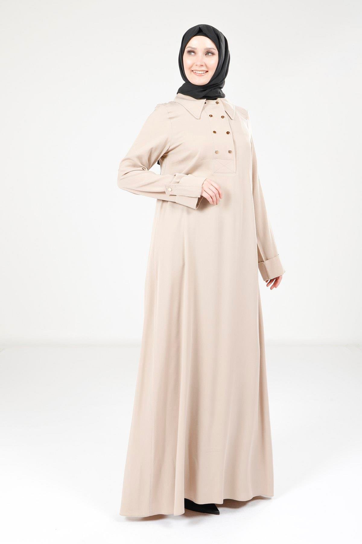 Beyza-9215 ELBİSE A PİLELİ BEJ