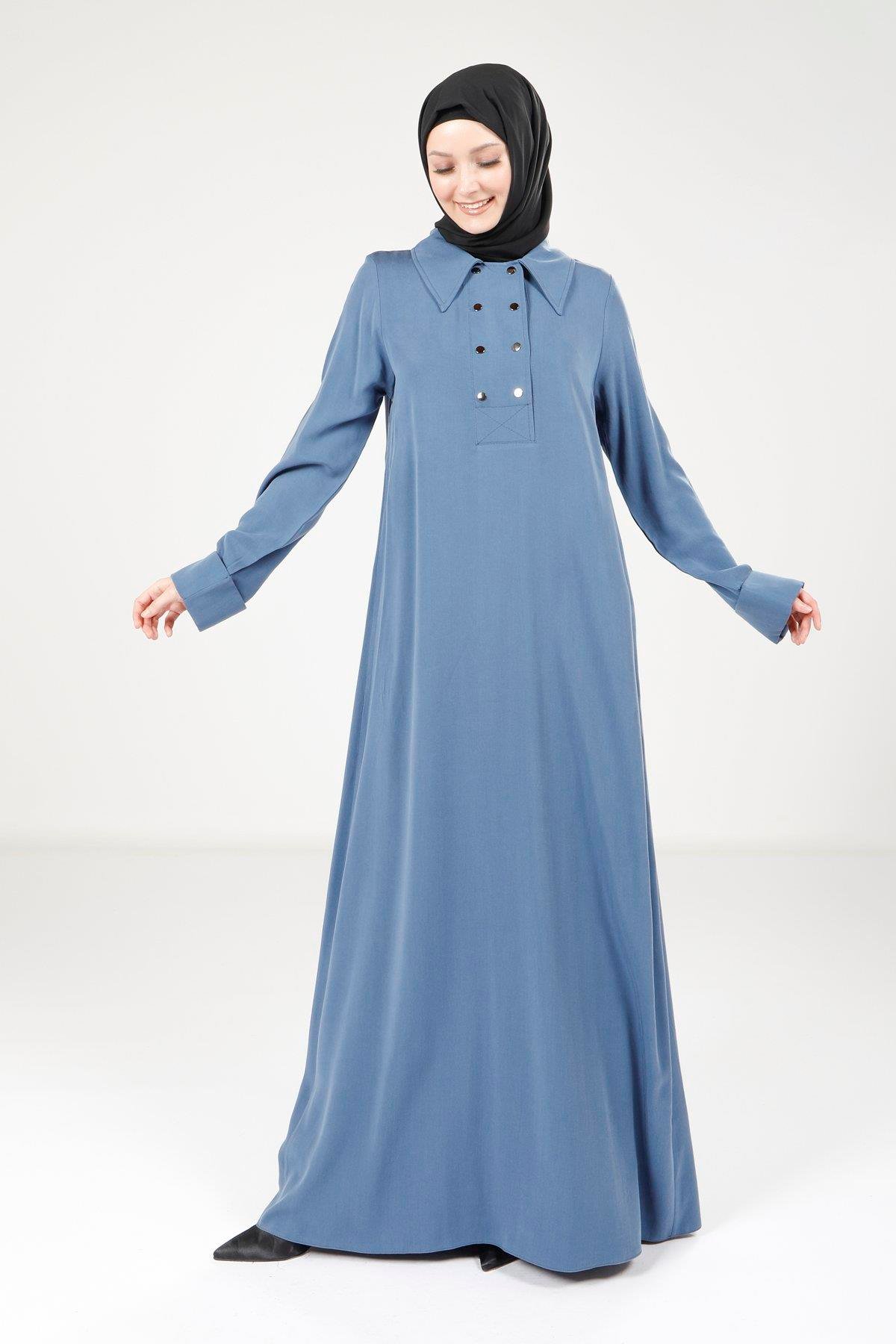 Beyza-9215 ELBİSE A PİLELİ İNDİGO