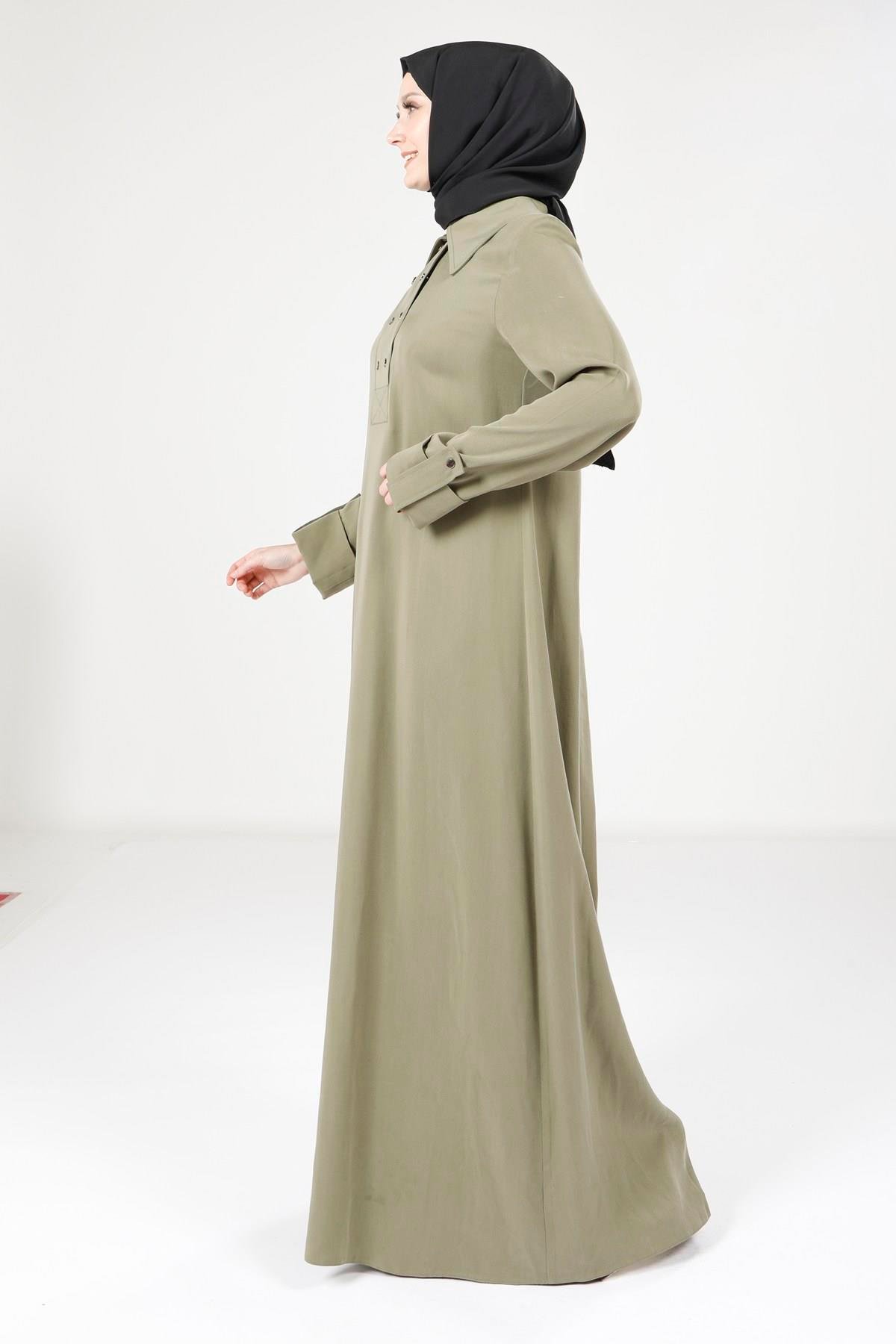 Beyza-9215 ELBİSE A PİLELİ YAĞ YEŞİLİ