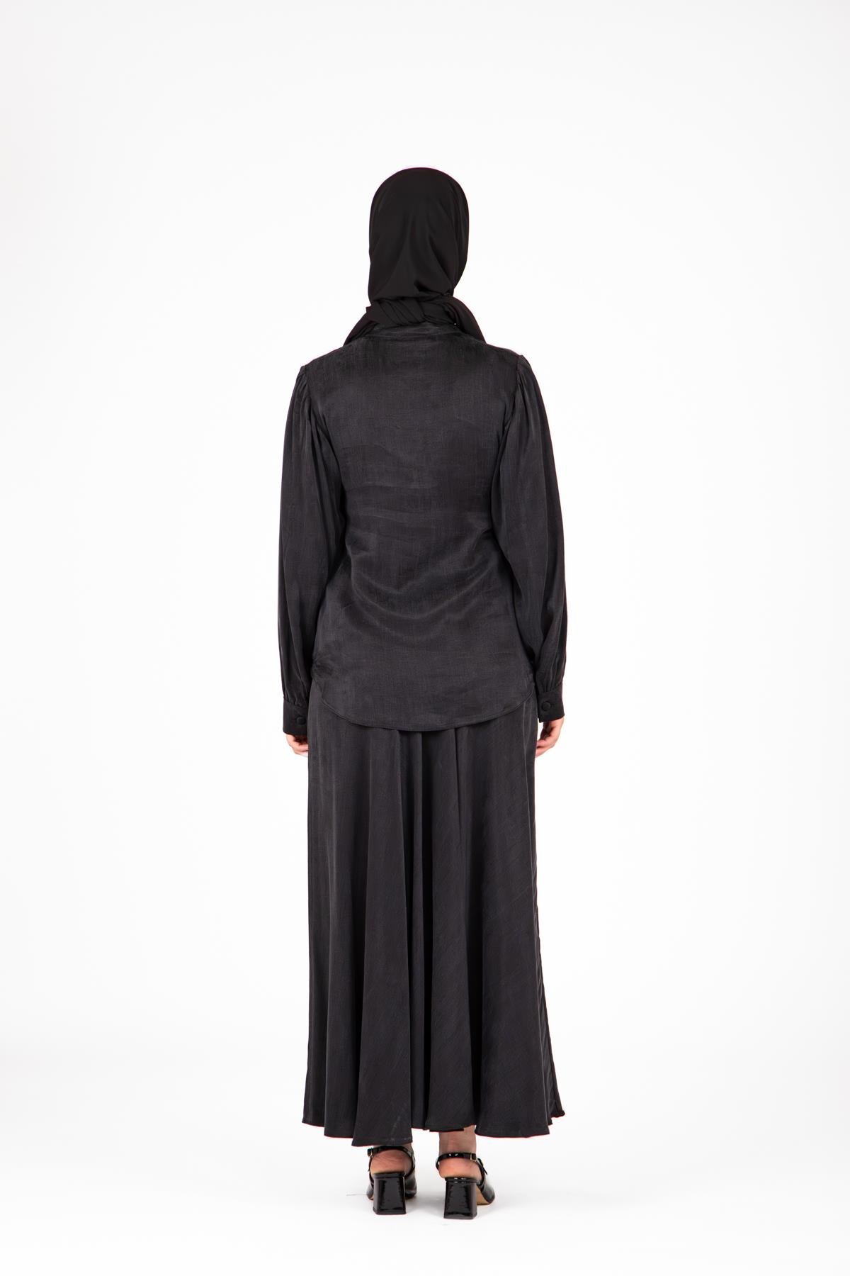 Beyza-9414 İKİLİ TKM ETEK BLUZ 
 SİYAH