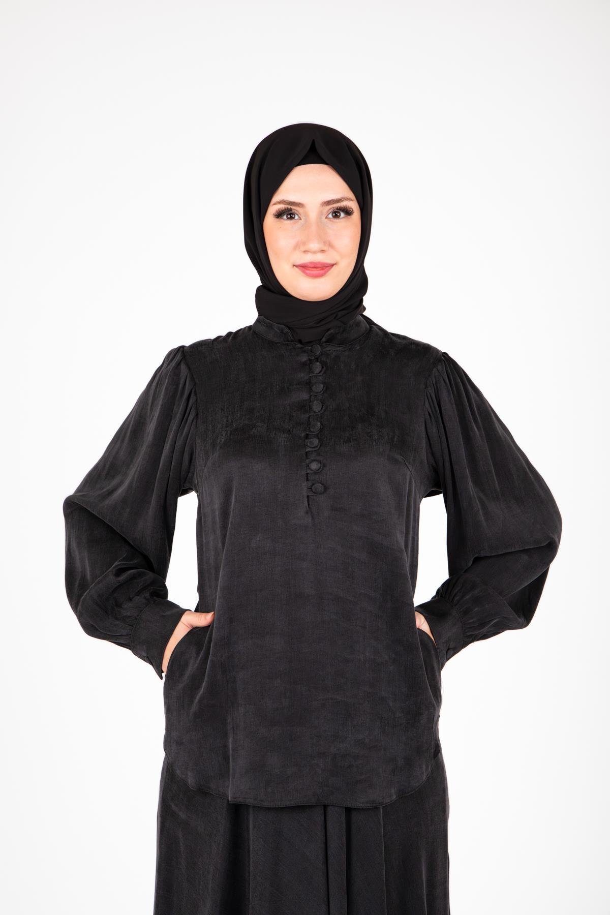 Beyza-9414 İKİLİ TKM ETEK BLUZ 
 SİYAH