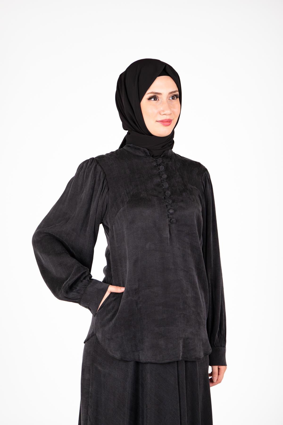 Beyza-9414 İKİLİ TKM ETEK BLUZ 
 SİYAH