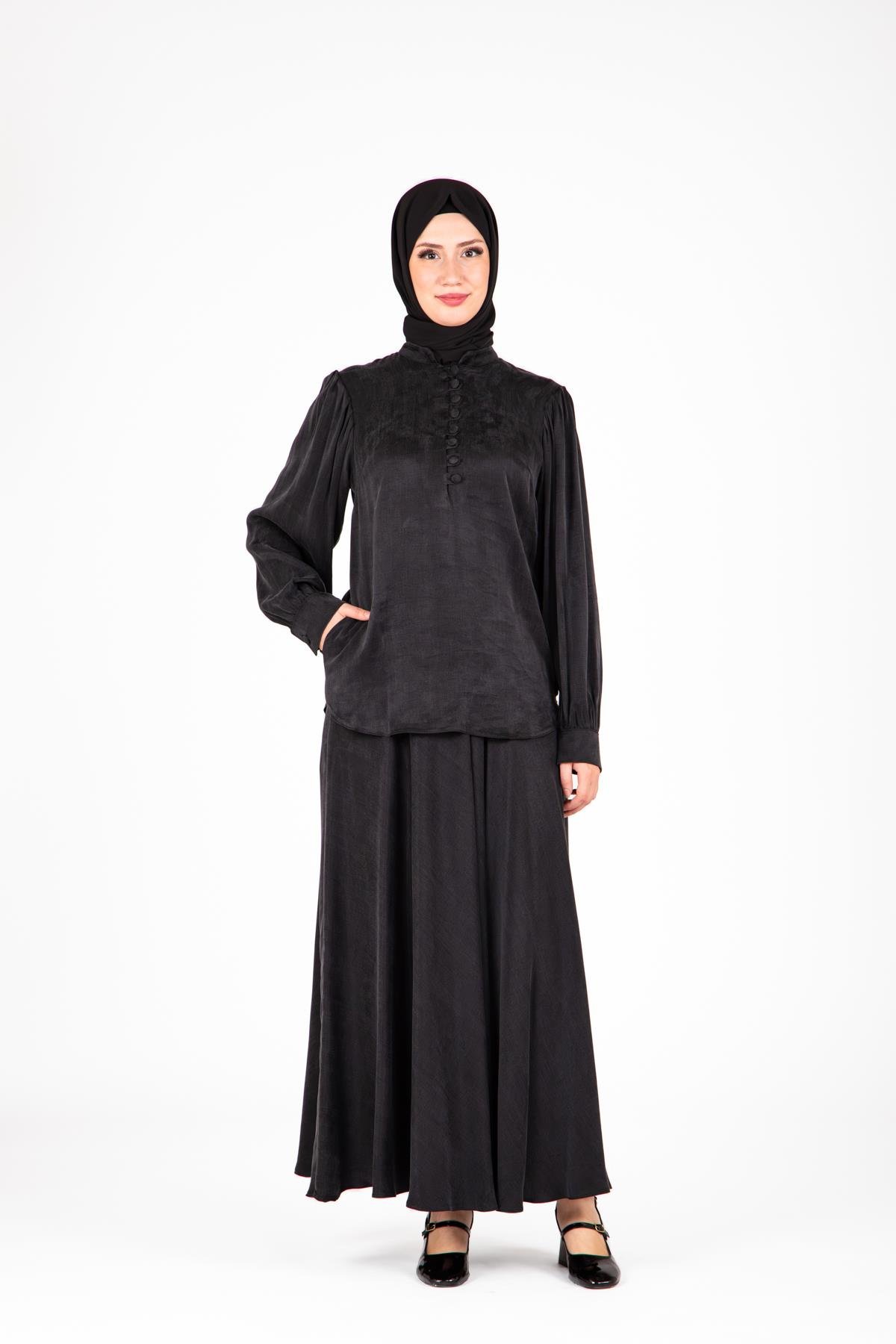 Beyza-9414 İKİLİ TKM ETEK BLUZ 
 SİYAH