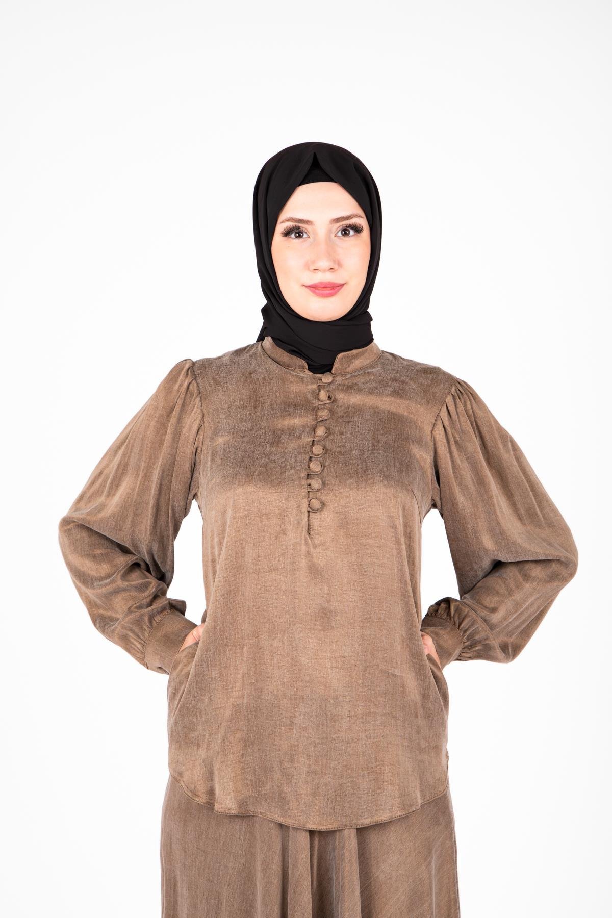 Beyza-9414 İKİLİ TKM ETEK BLUZ 
 VİZON