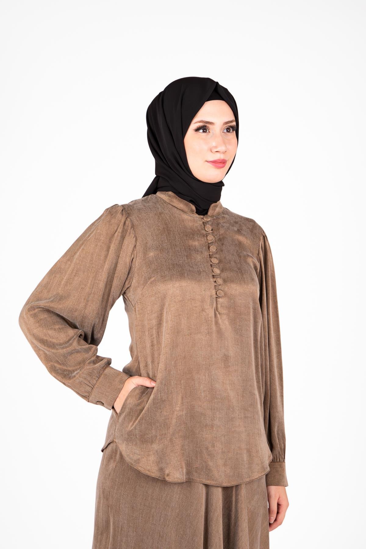 Beyza-9414 İKİLİ TKM ETEK BLUZ 
 VİZON