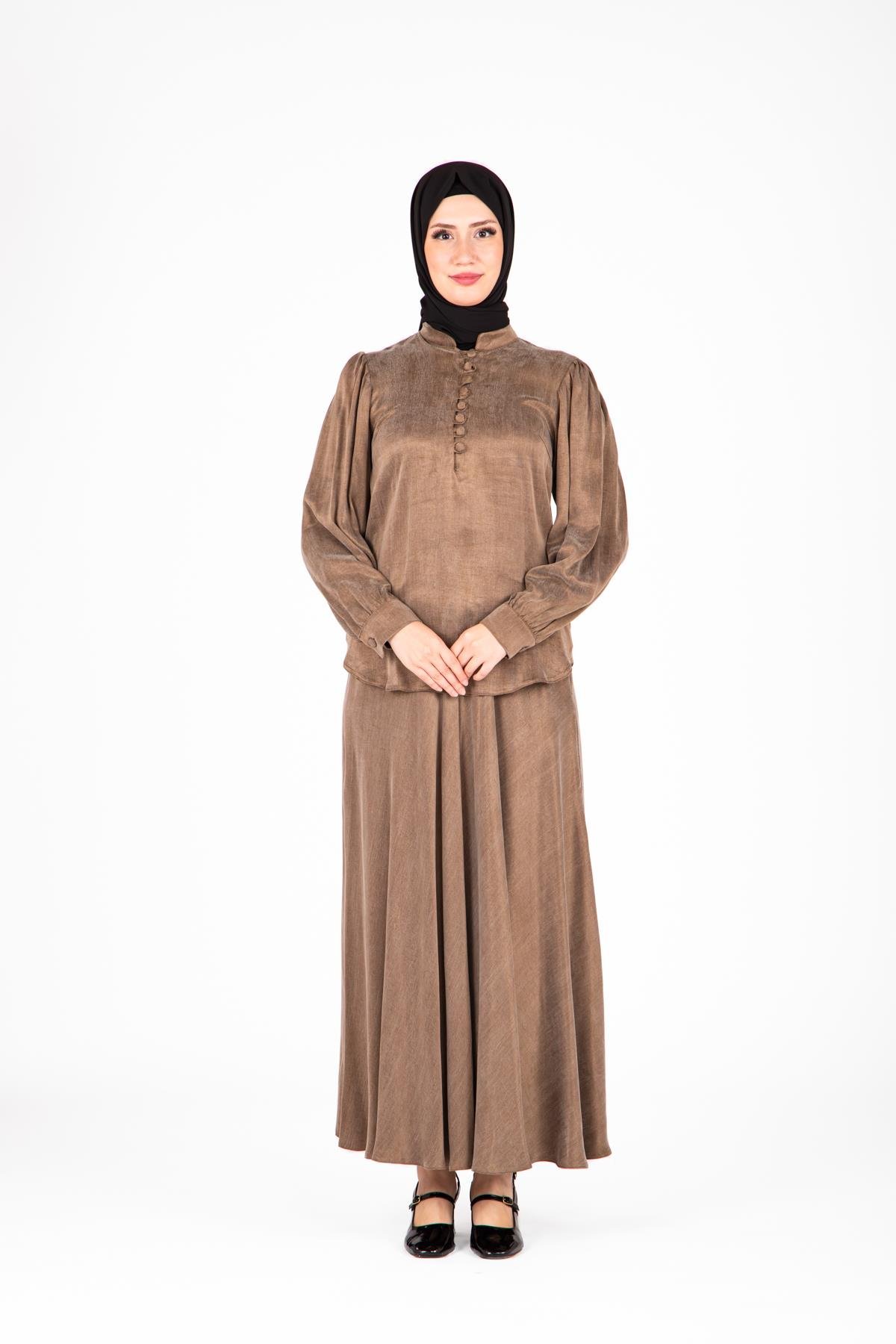 Beyza-9414 İKİLİ TKM ETEK BLUZ 
 VİZON