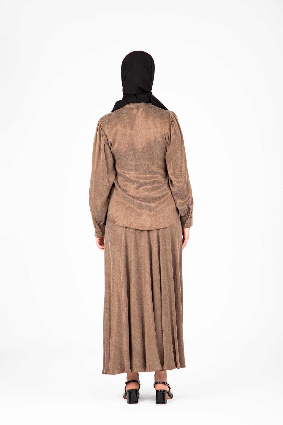 Beyza-9414 İKİLİ TKM ETEK BLUZ 
 VİZON