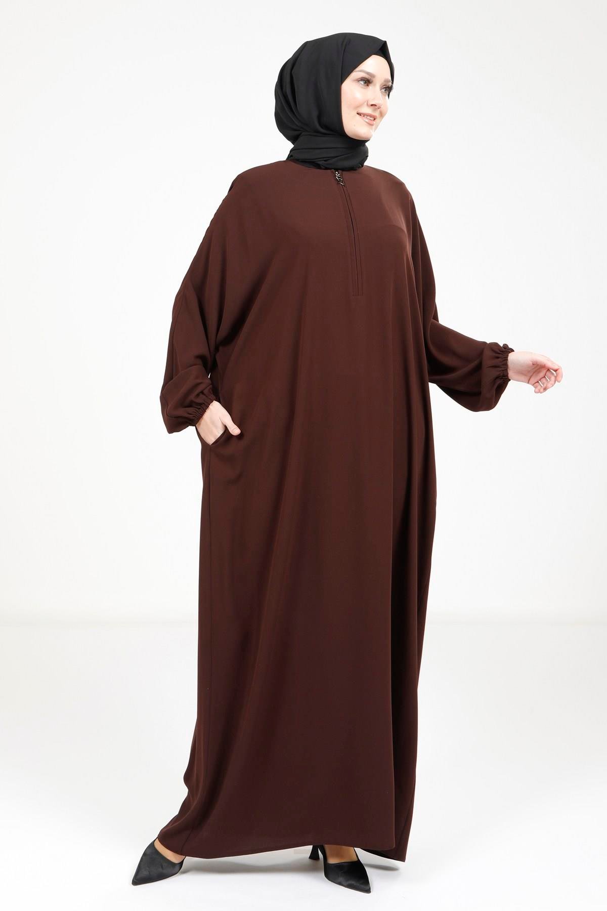 Beyza-9223 ELBİSE YARASA KAHVE