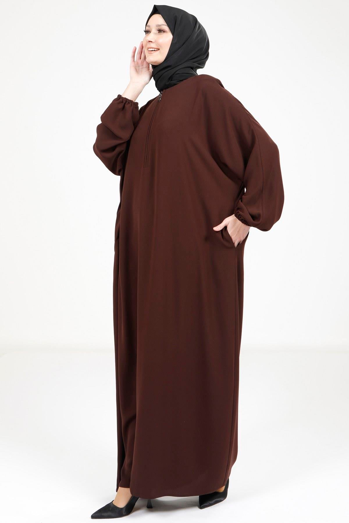 Beyza-9223 ELBİSE YARASA KAHVE