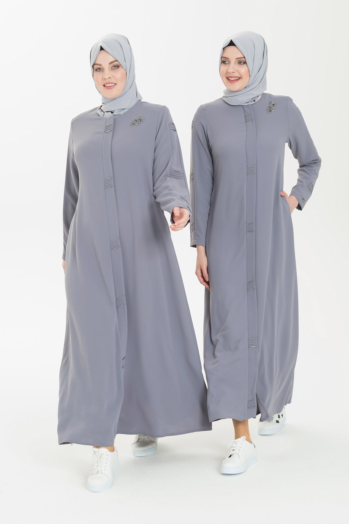 Beyza-ALİYE FERACE GRİ KUM KREP