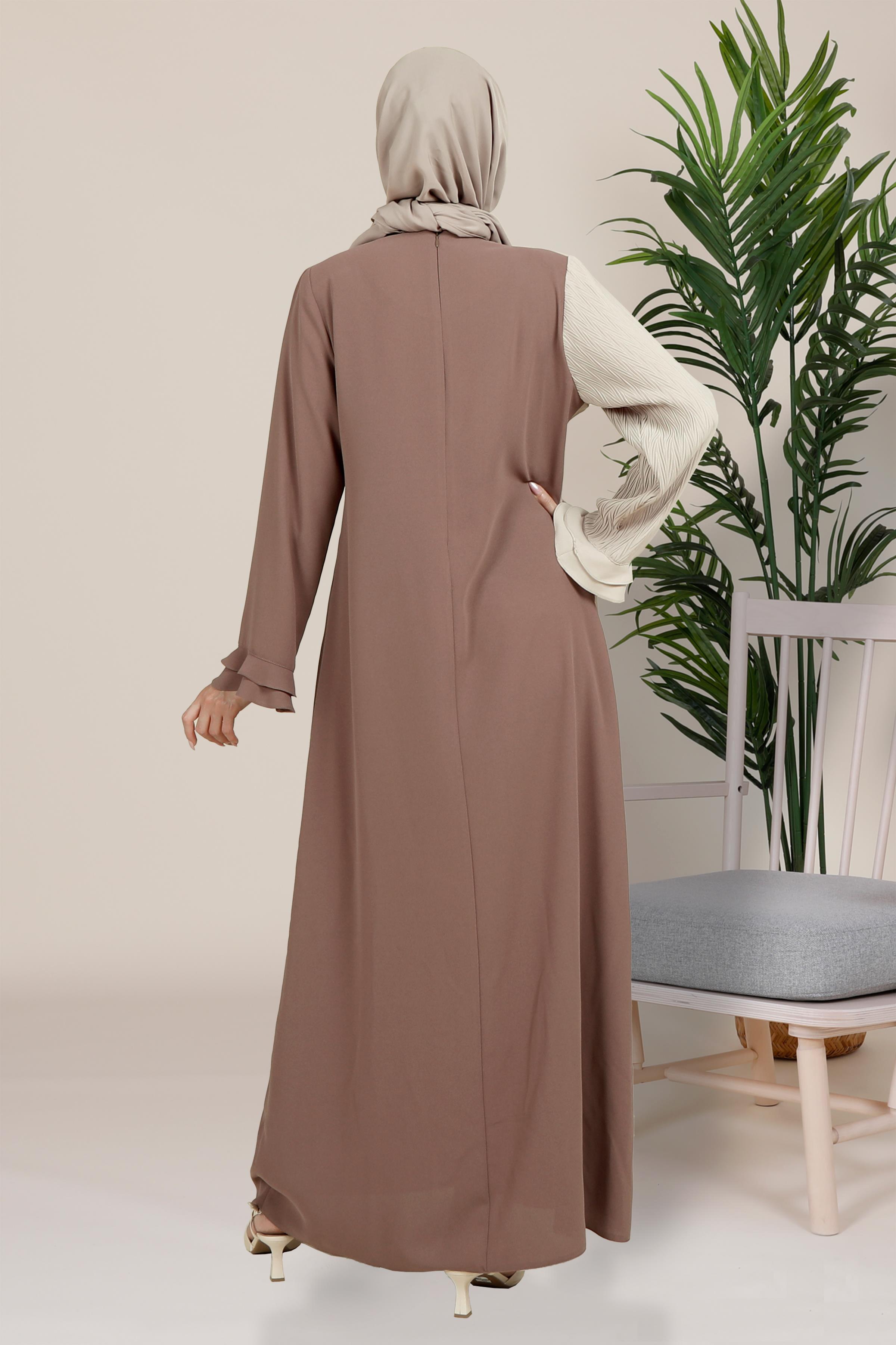 Beyza-CAHİDE ELBİSE KAHVE KUM KREP