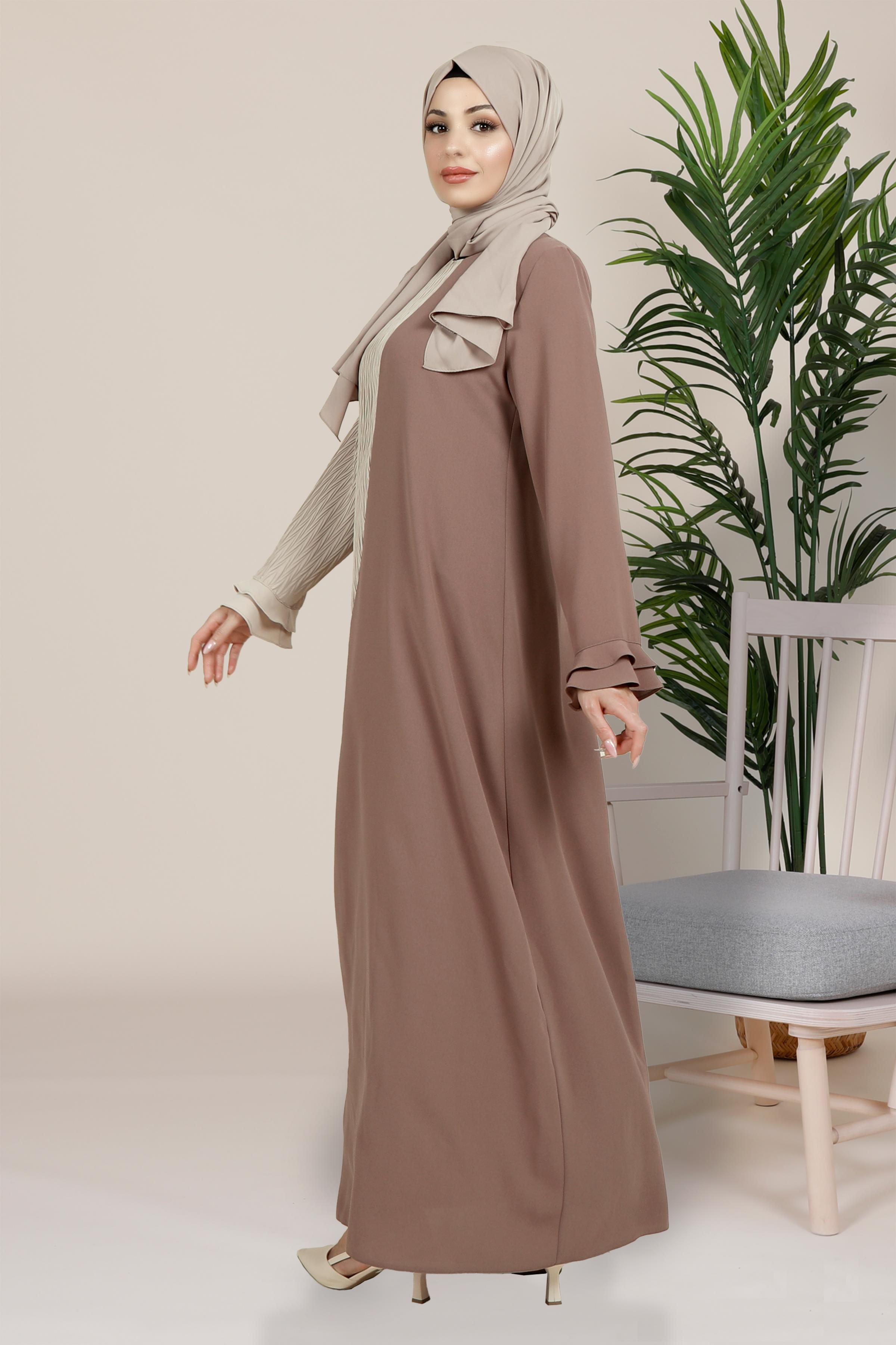 Beyza-CAHİDE ELBİSE KAHVE KUM KREP