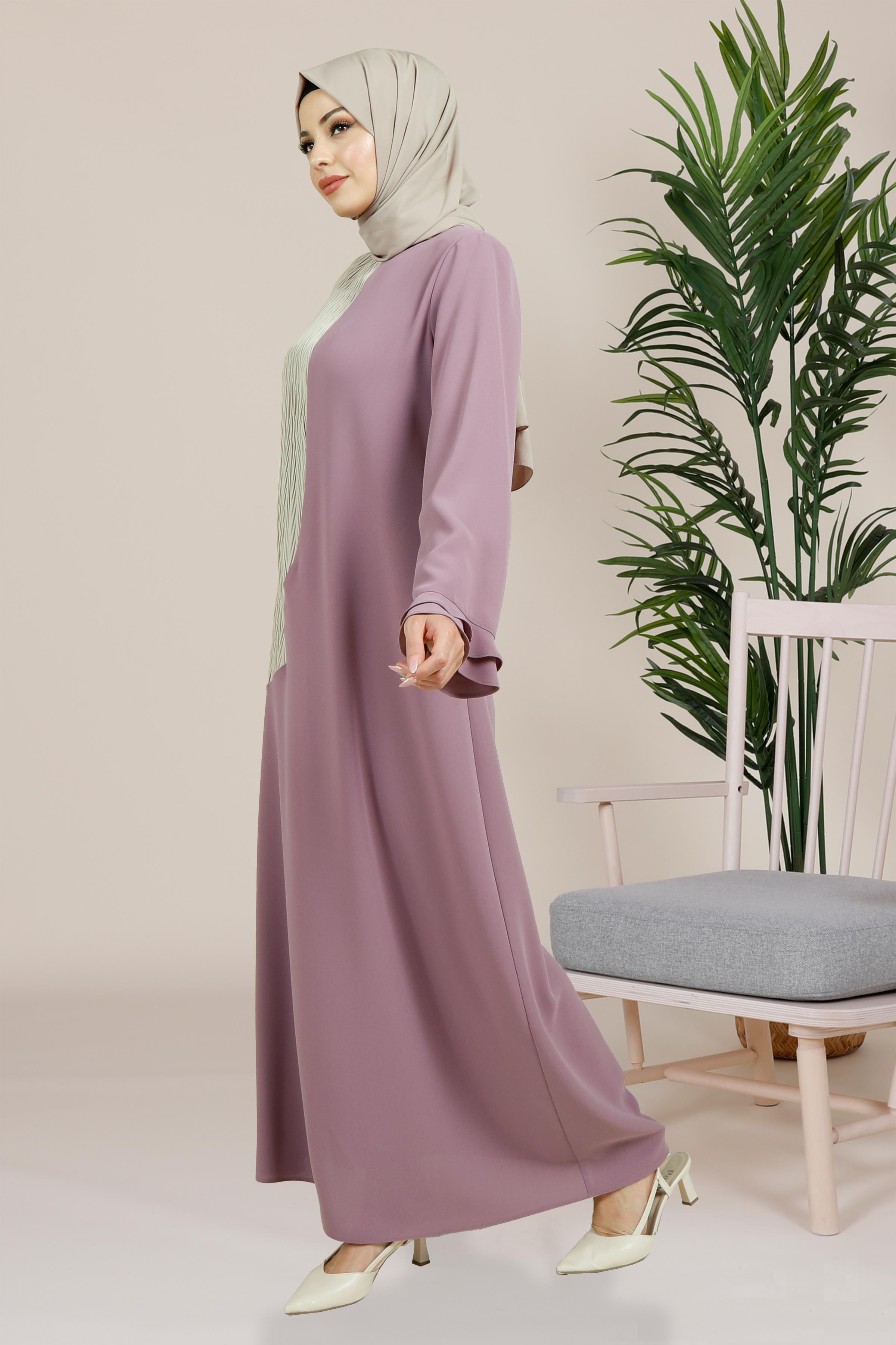 Beyza-CAHİDE ELBİSE LİLA KUM KREP