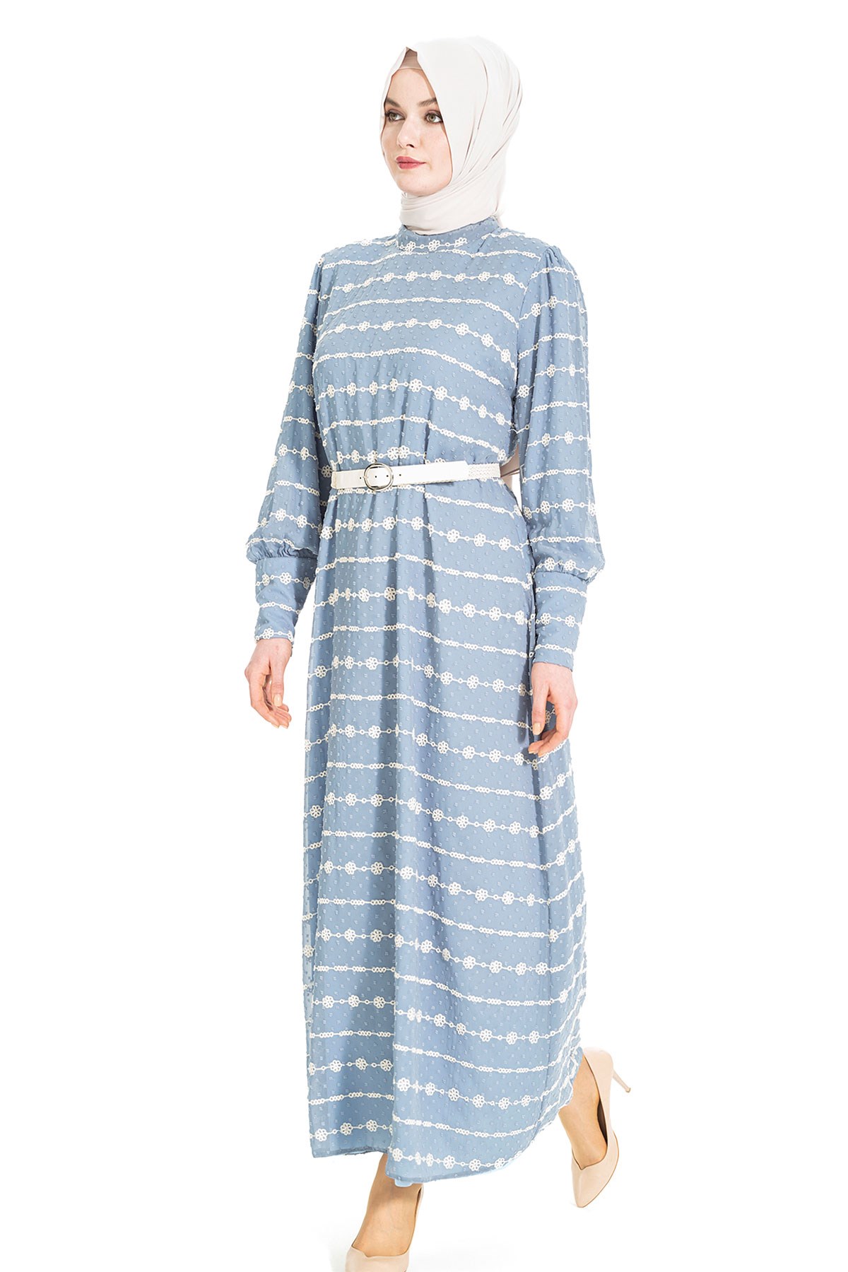 Beyza-CAVİDAN DANTELLİ ELBİSE İNDİGO DANTEL