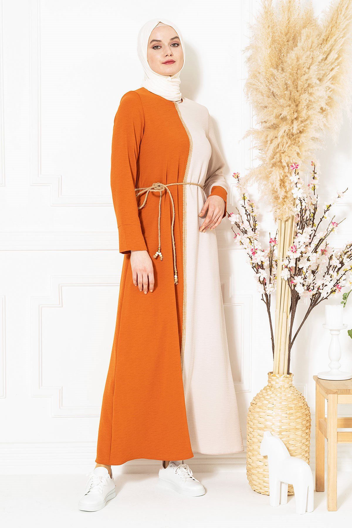 Markasız-ESMA ELBİSE TURUNCU ÇİZGİLİ AEROBİN