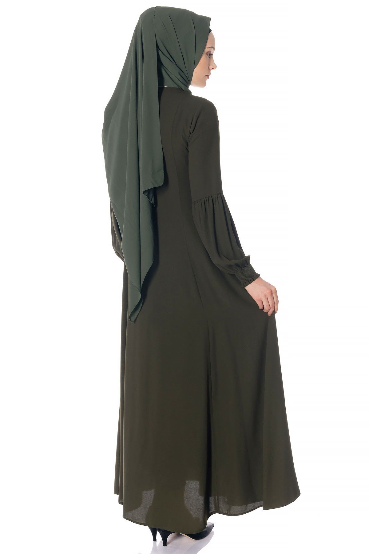 Beyza-عباءة باللون الكاكي واسعة بسحّاب