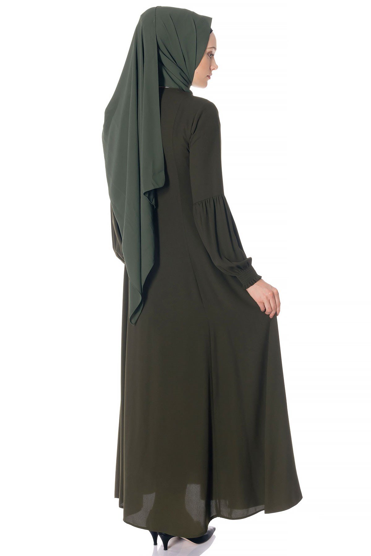 Beyza-عباءة باللون الكاكي واسعة بسحّاب