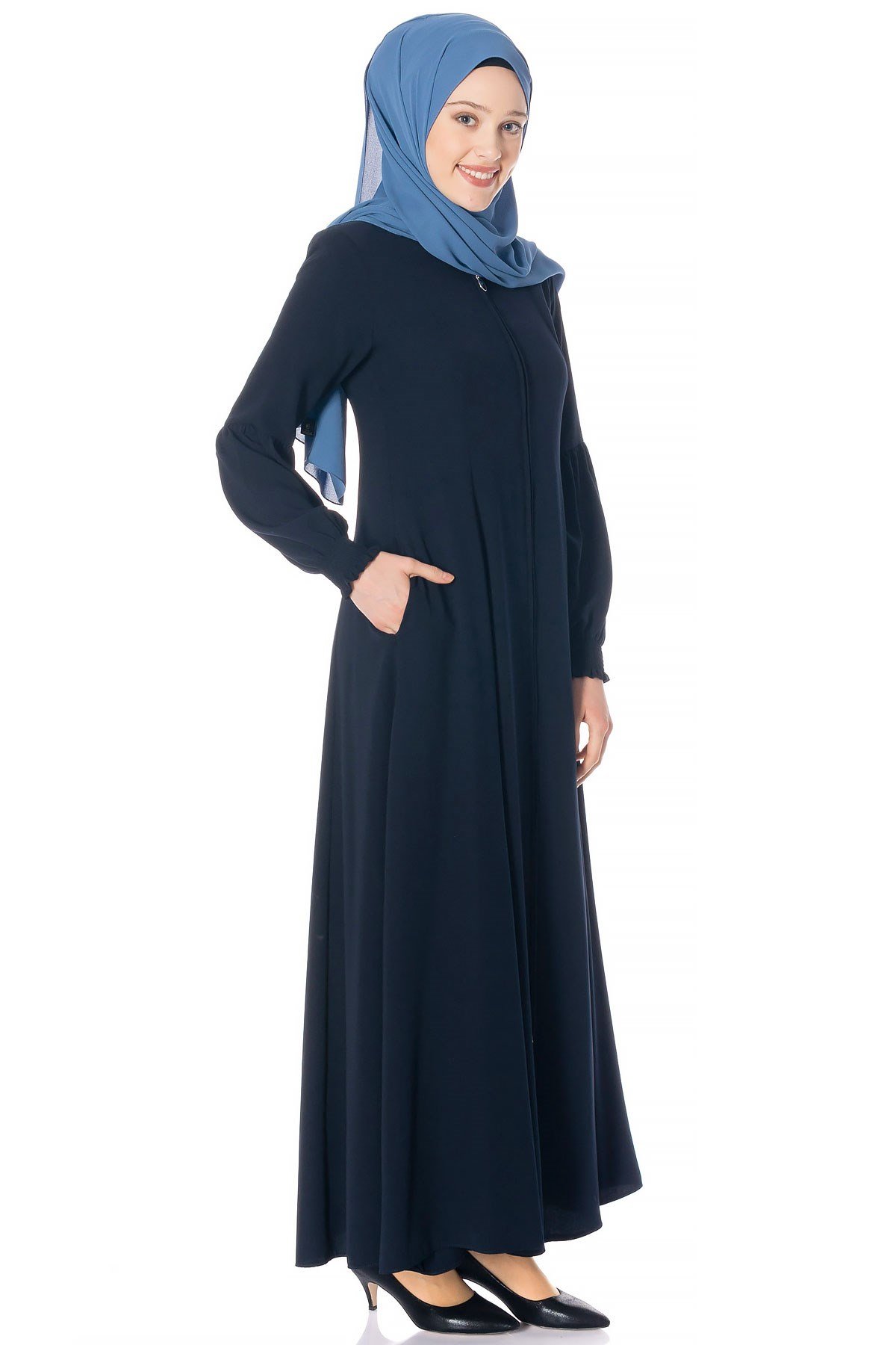 Beyza-عباءة كحلية واسعة بسحّاب