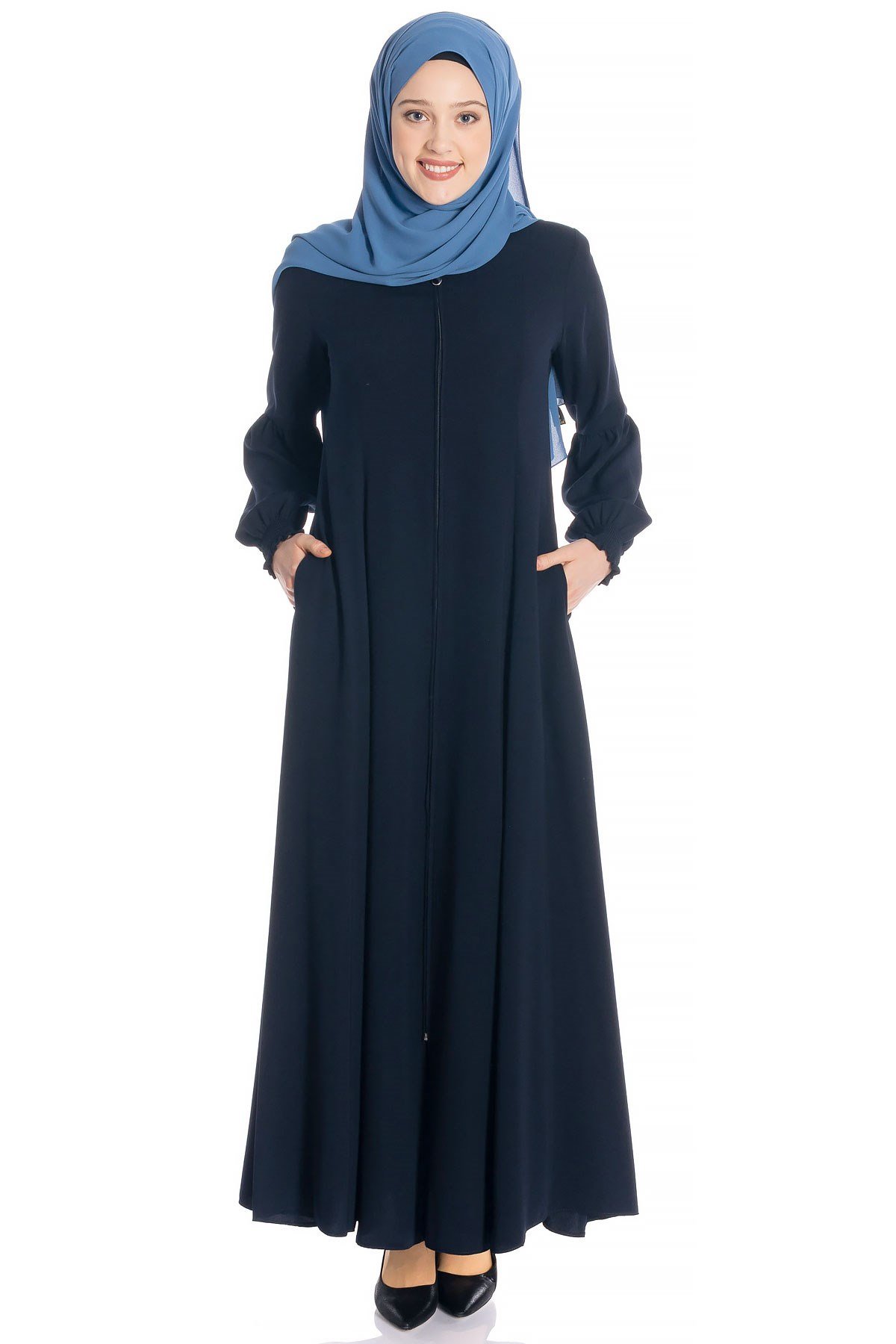 Beyza-عباءة كحلية واسعة بسحّاب